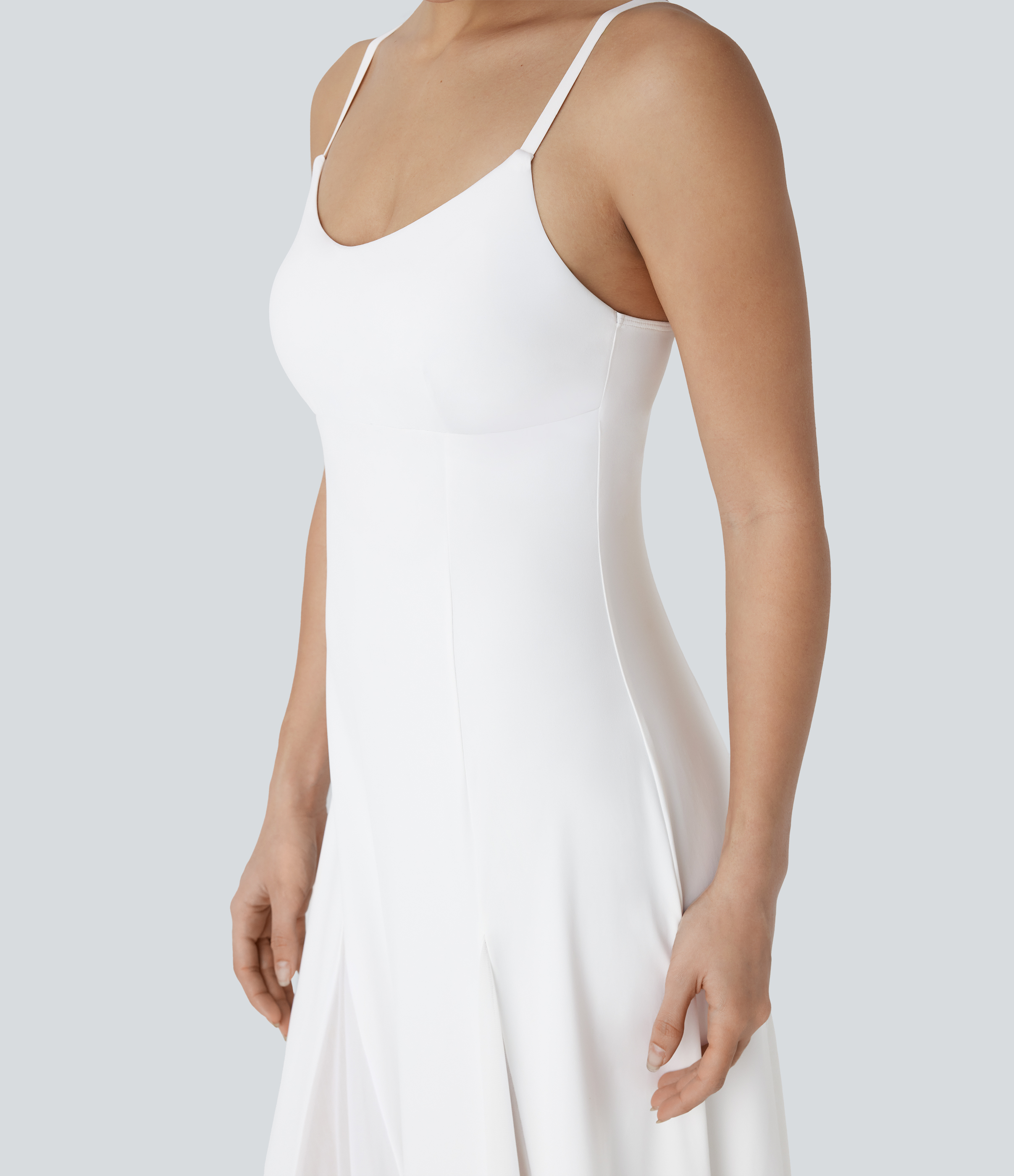 Halara Adjustable Strap Contrast Mesh Maxi Flowy Bridesmaid and Wedding Guest Slip Dress Casual Dress - White - S slip dress beach dress 