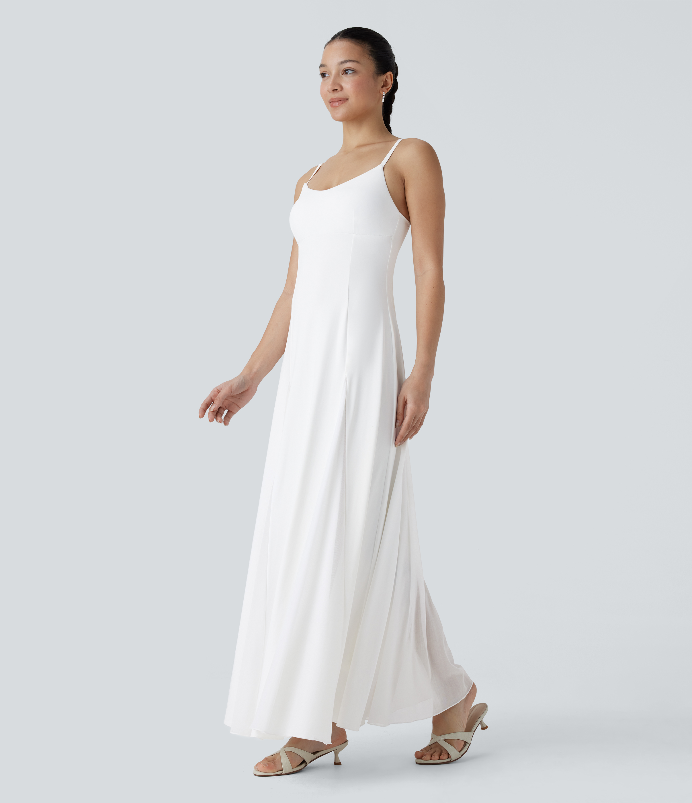 Halara Adjustable Strap Contrast Mesh Maxi Flowy Bridesmaid and Wedding Guest Slip Dress Casual Dress - White - S slip dress beach dress 