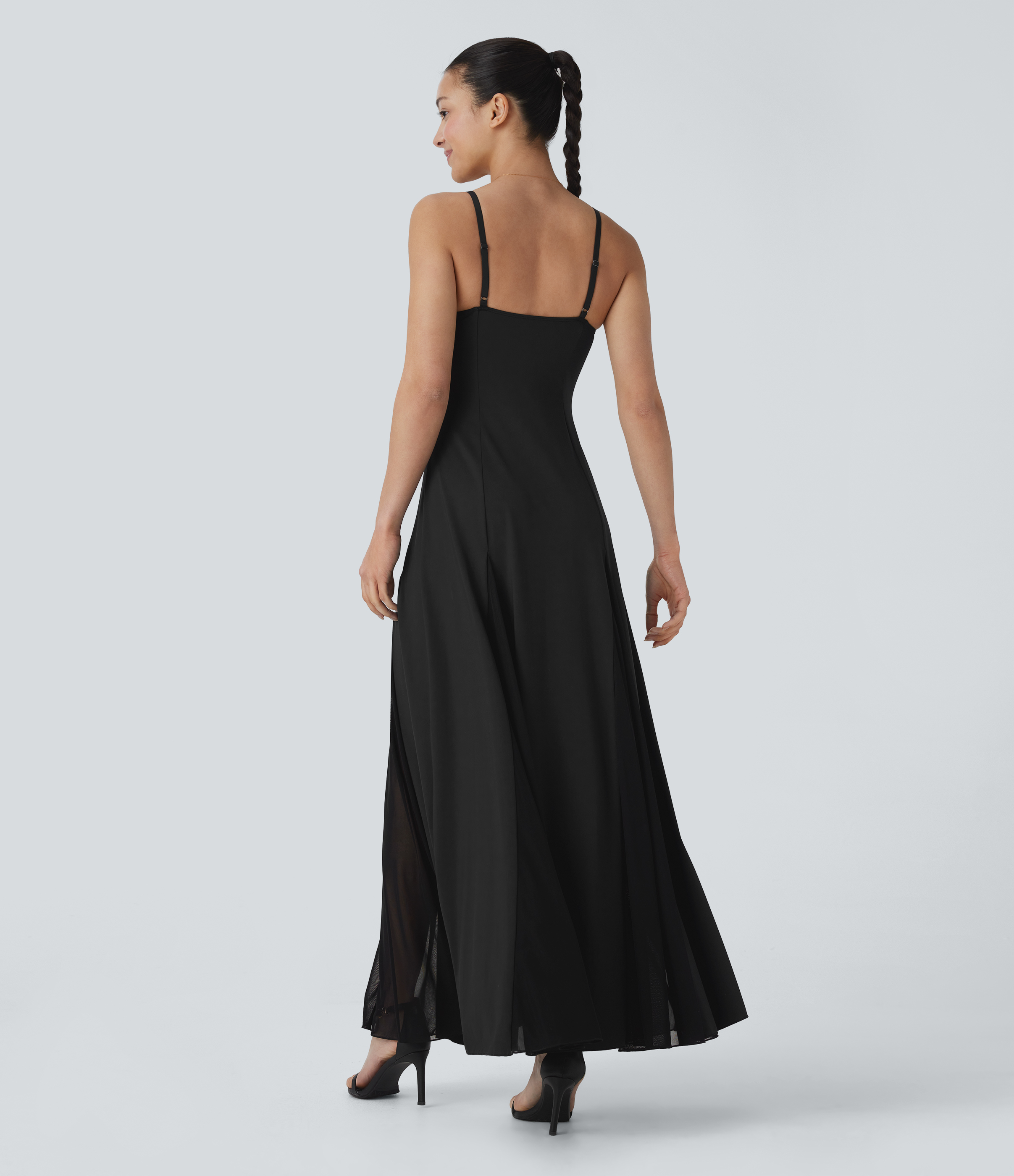 Halara Adjustable Strap Contrast Mesh Maxi Flowy Bridesmaid and Wedding Guest Slip Dress Casual Dress - Tap Shoe - XL slip dress beach dress 