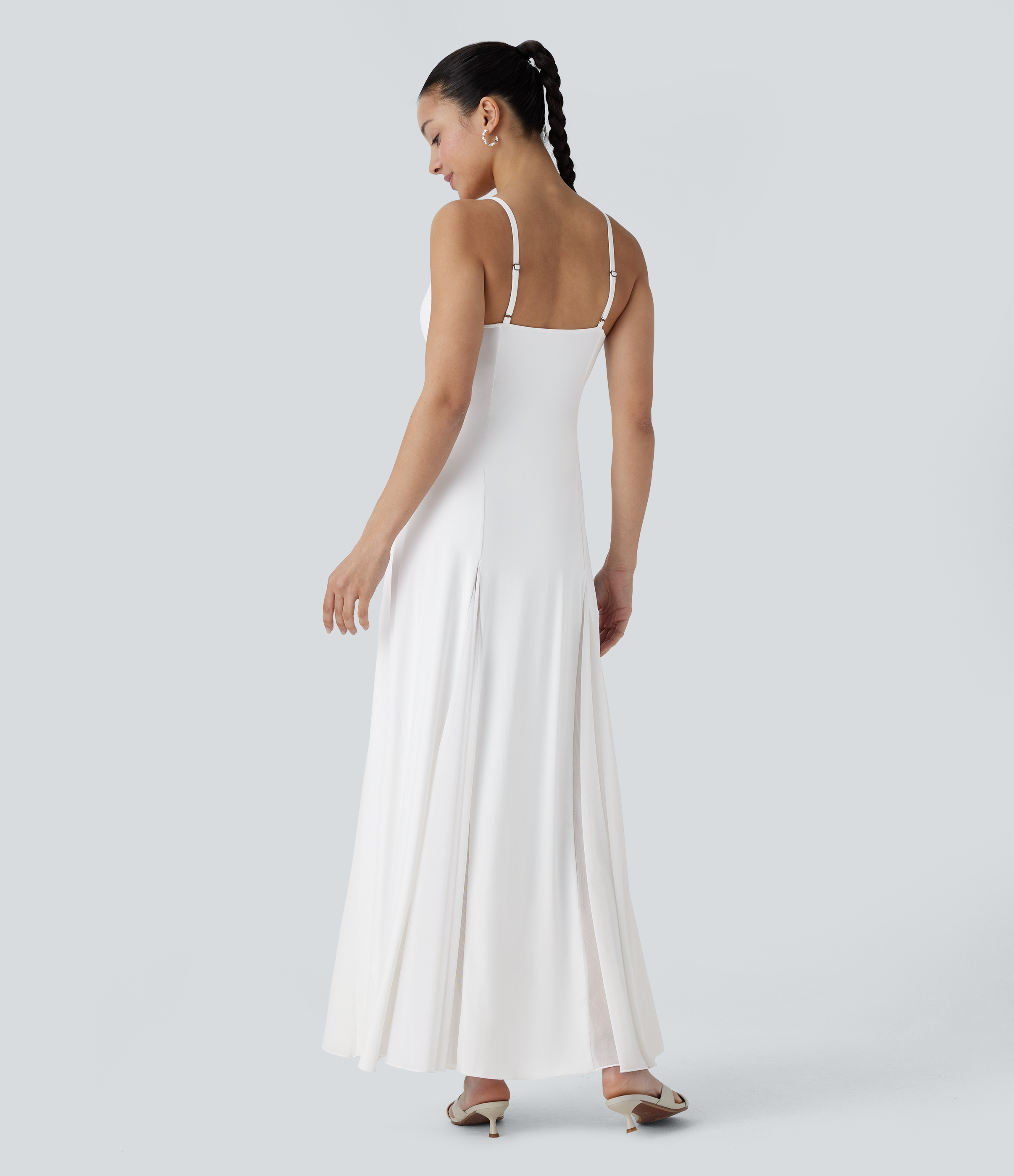 Halara Adjustable Strap Contrast Mesh Maxi Flowy Bridesmaid and Wedding Guest Slip Dress Casual Dress - White - S slip dress beach dress 