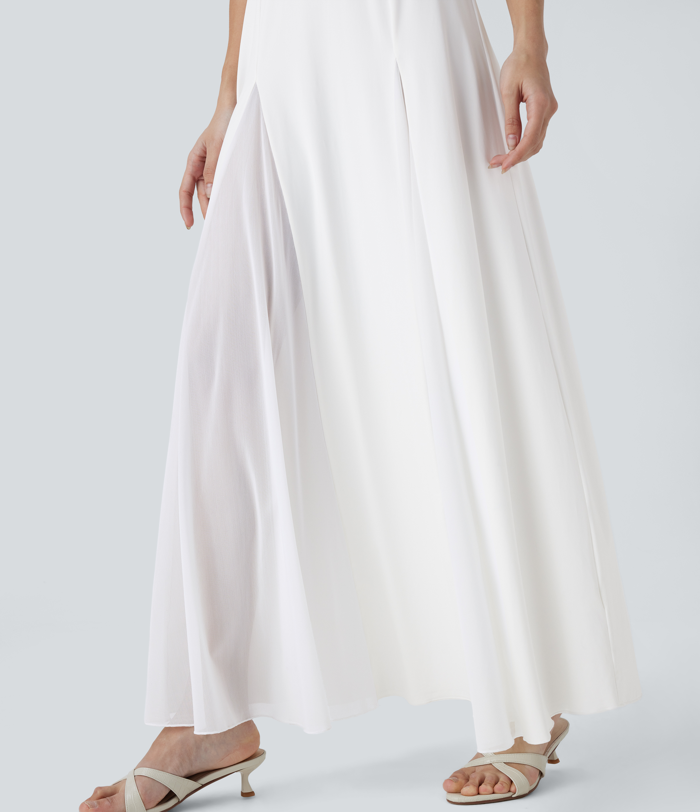 Halara Adjustable Strap Contrast Mesh Maxi Flowy Bridesmaid and Wedding Guest Slip Dress Casual Dress - White - S slip dress beach dress 