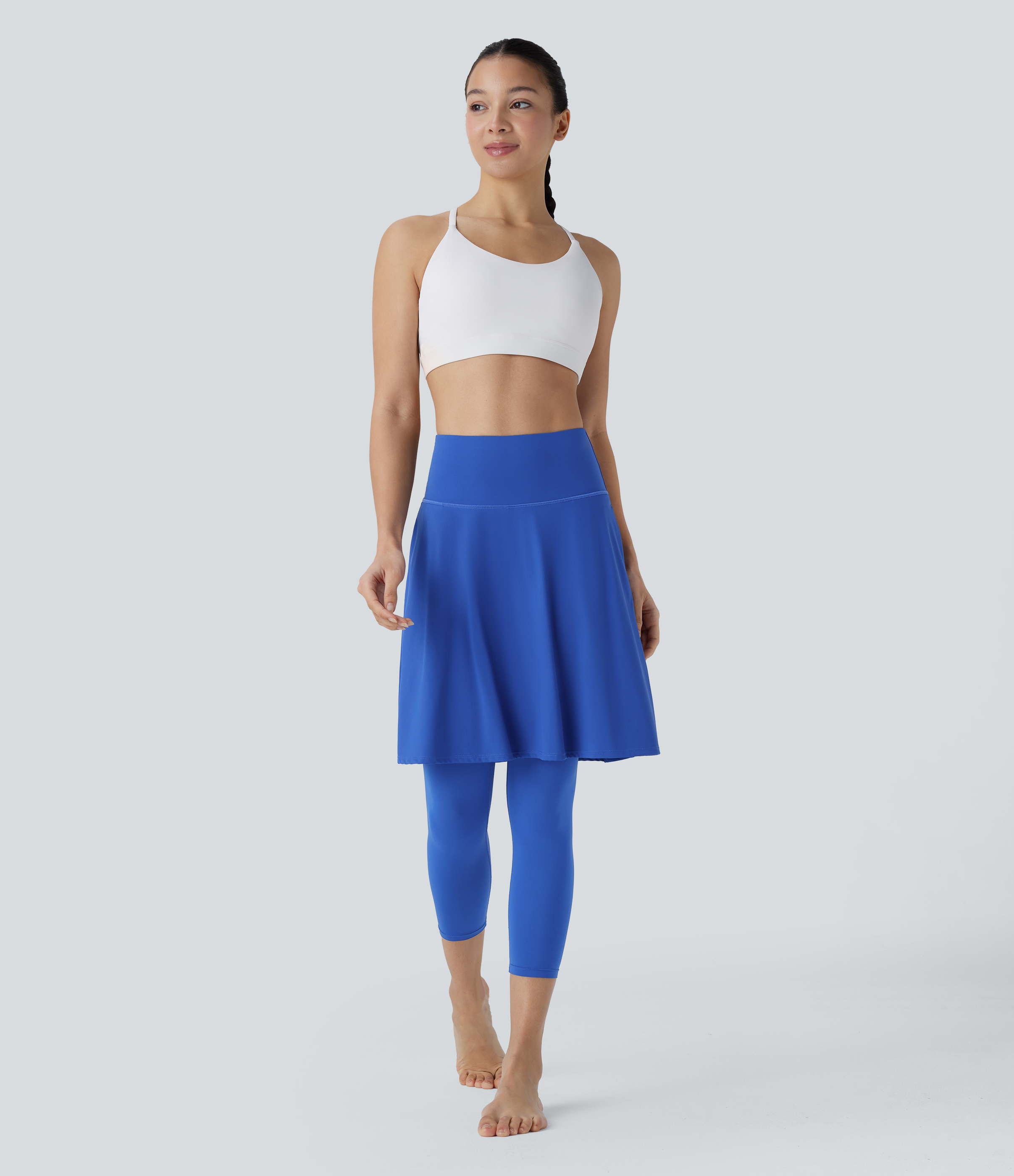 Halara Softlyzeroв„ў Airy High Waisted Side Pocket 2-in-1 Cool Touch Flare Yoga Skirt with Capri Leggings  - Surf the Web - XS(regular) 