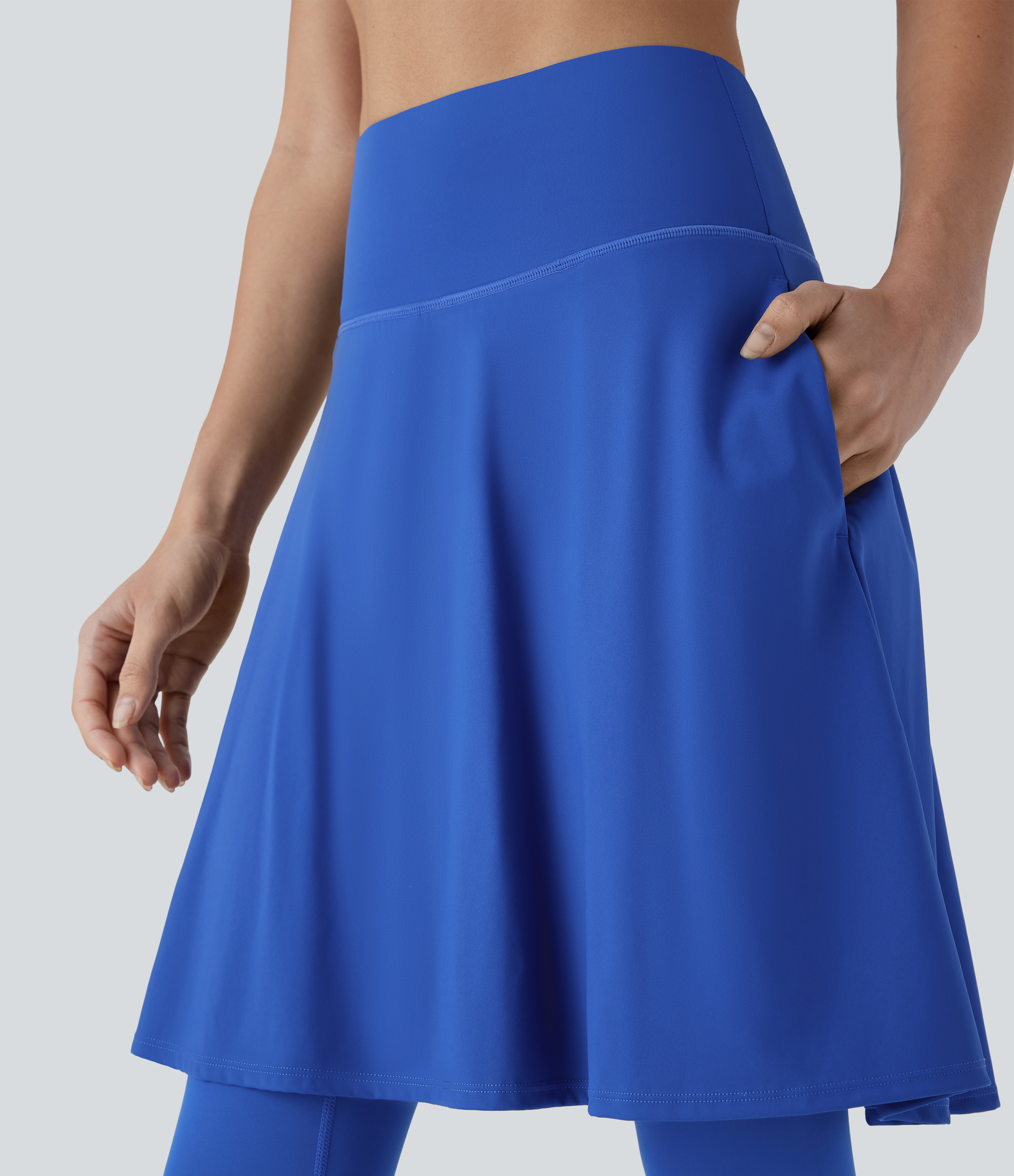 Halara Softlyzeroв„ў Airy High Waisted Side Pocket 2-in-1 Cool Touch Flare Yoga Skirt with Capri Leggings  - Surf the Web - XS(regular) 