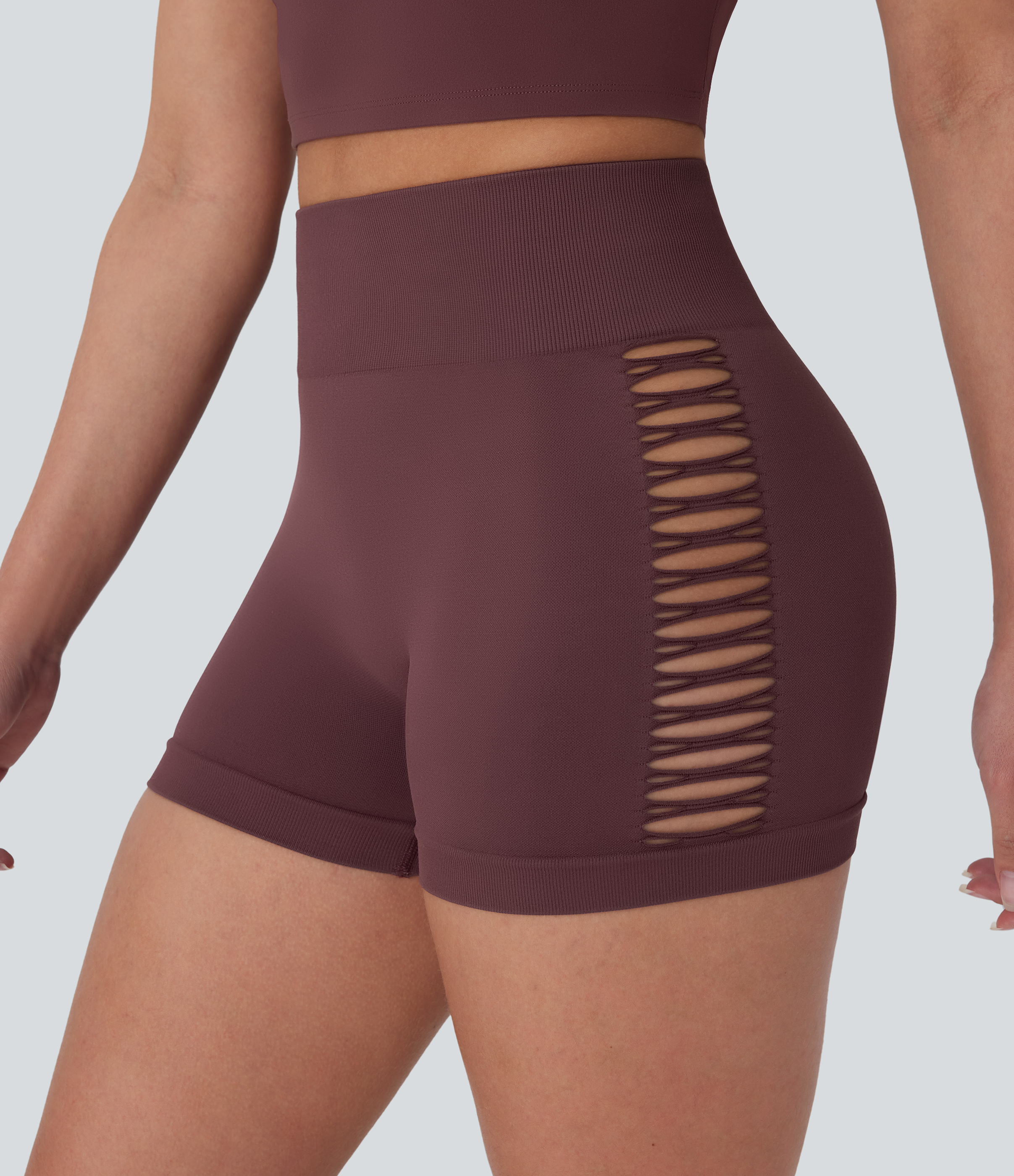 Halara Seamless Flow High Waisted Cut Out Yoga Biker Shorts 3``  - Vineyard Wine - XS biker shorts women black biker shorts 