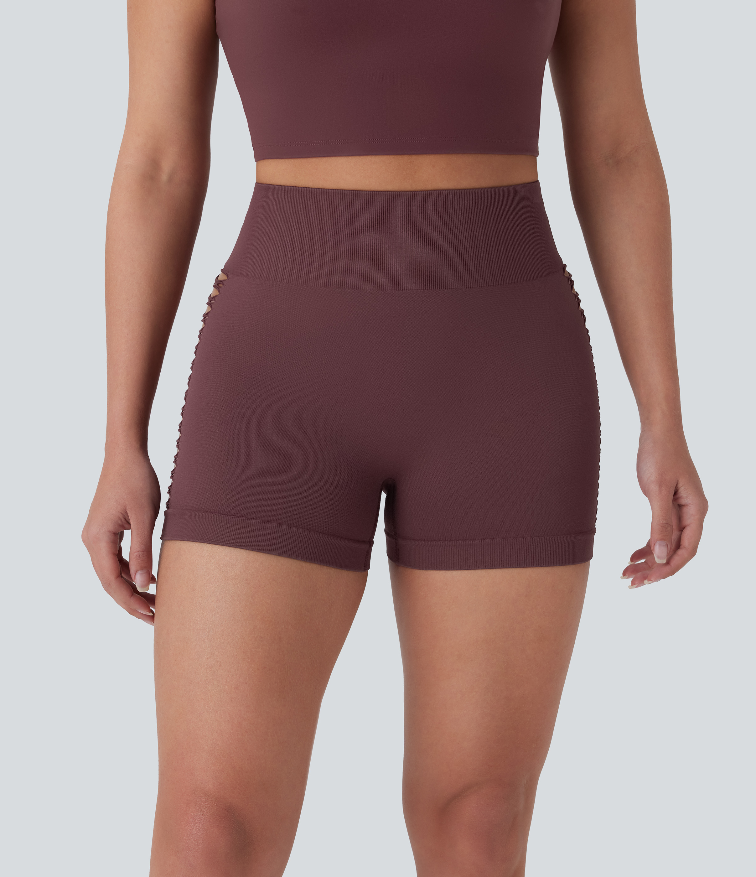 Halara Seamless Flow High Waisted Cut Out Yoga Biker Shorts 3``  - Vineyard Wine - XS biker shorts women black biker shorts 