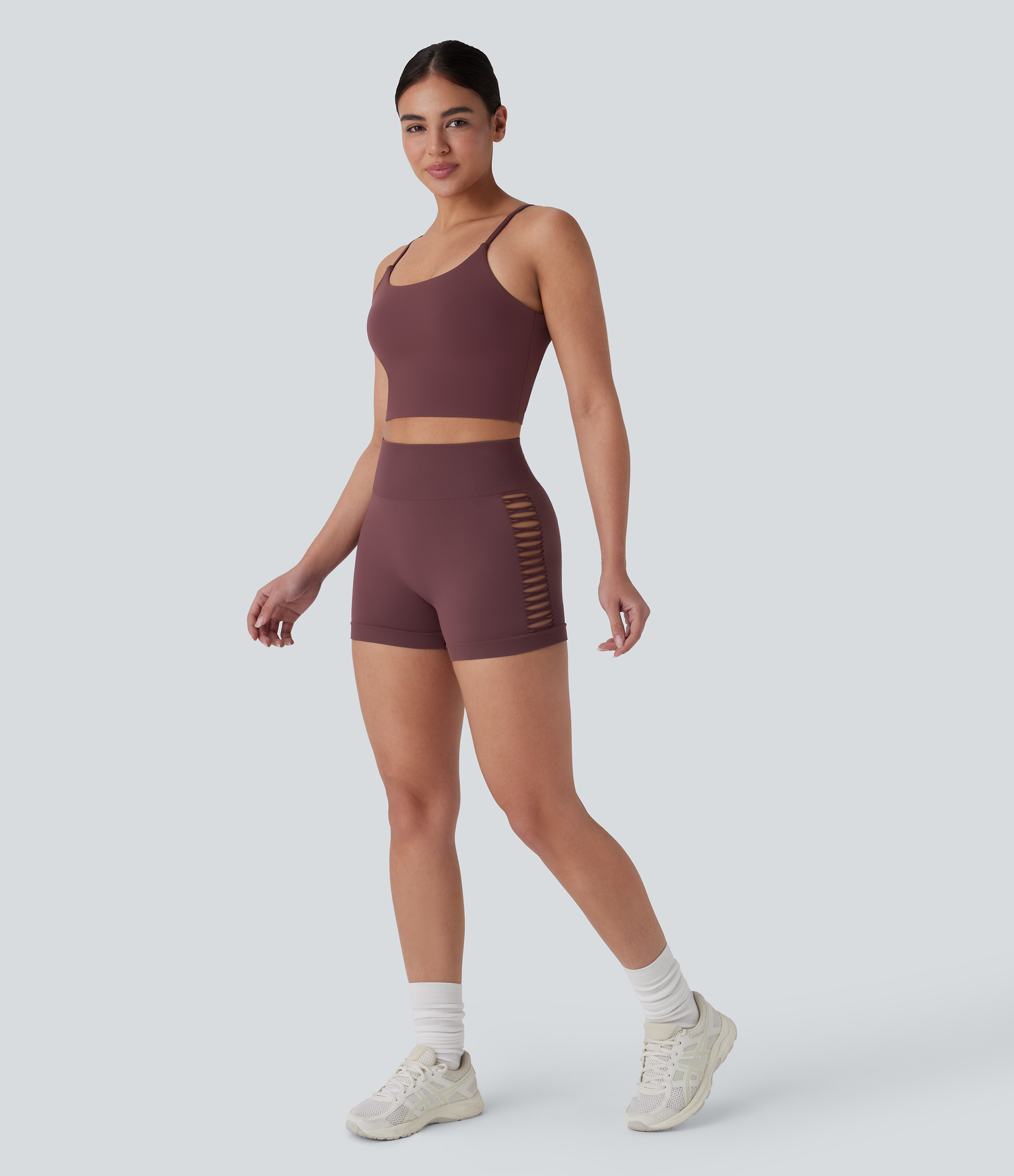 Halara Seamless Flow High Waisted Cut Out Yoga Biker Shorts 3``  - Vineyard Wine - XS biker shorts women black biker shorts 