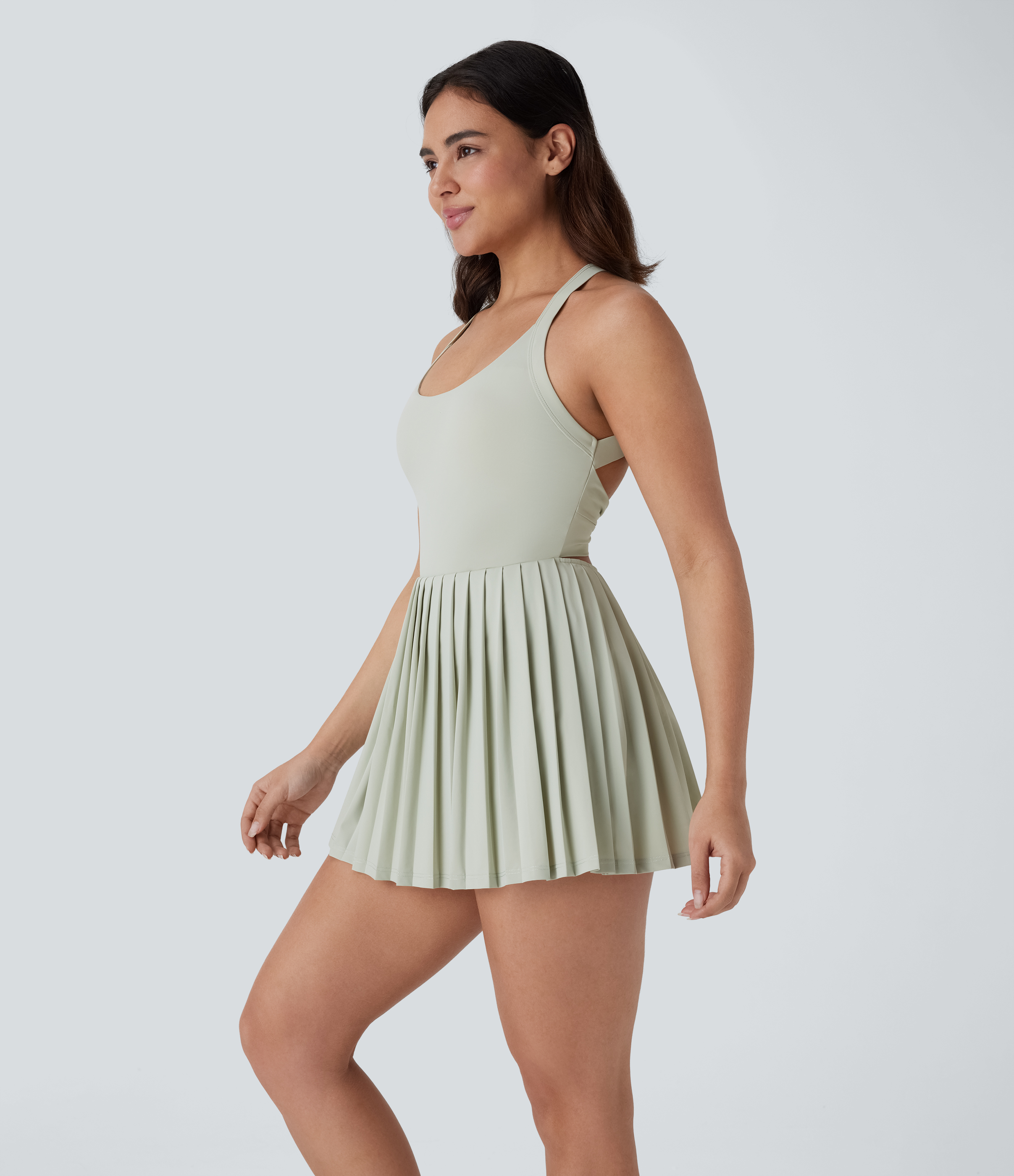 Halara Backless Twisted Pleated Cool Touch Quick Dry Mini Dance Active Dress-Easy Peezy Edition Workout Dress - Sea Foam - XL 