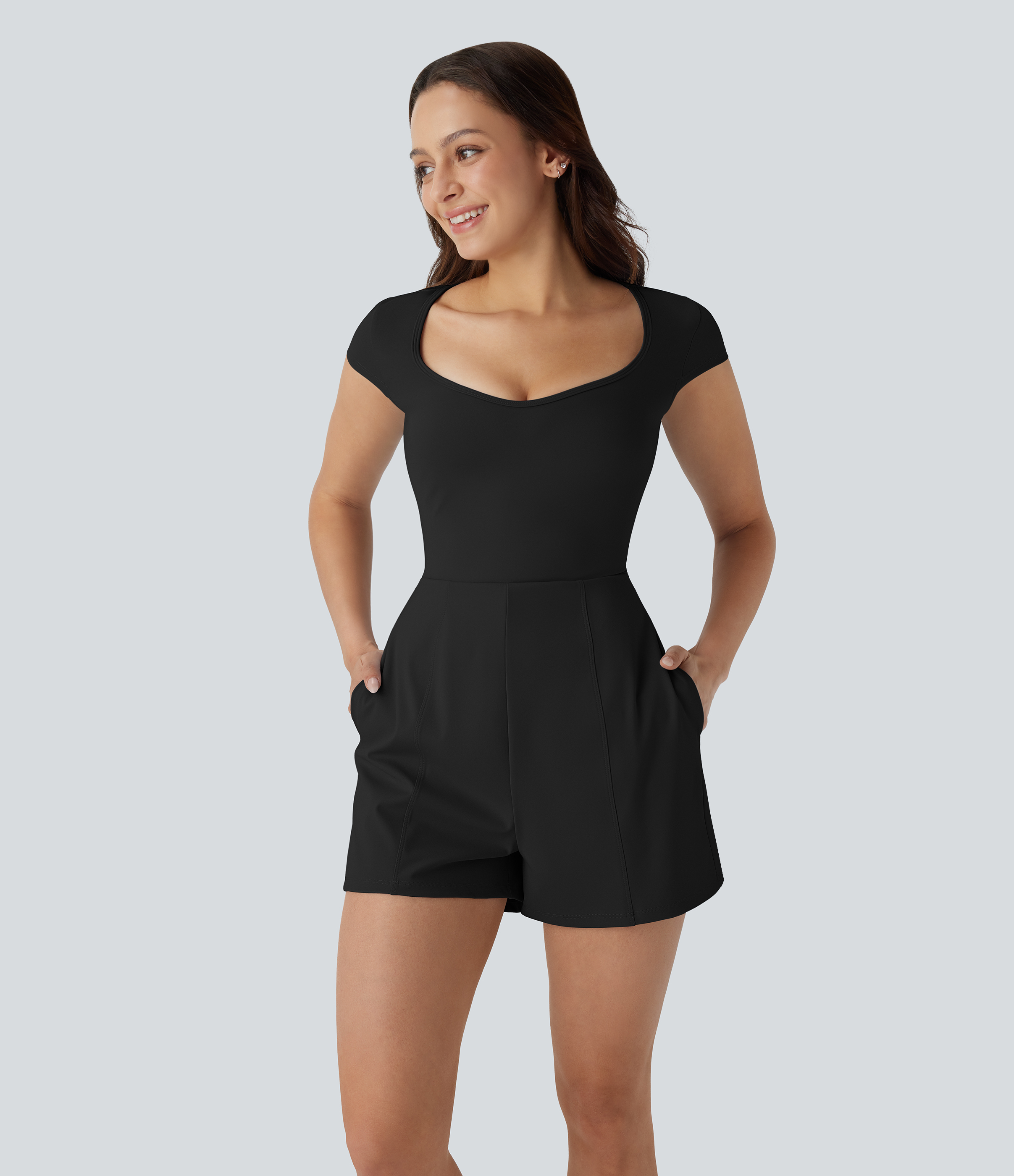 SoftlyZero™ Airy U Neck Cap Sleeve Pocket Cool Touch Yoga Jumpsuit-Easy Peezy