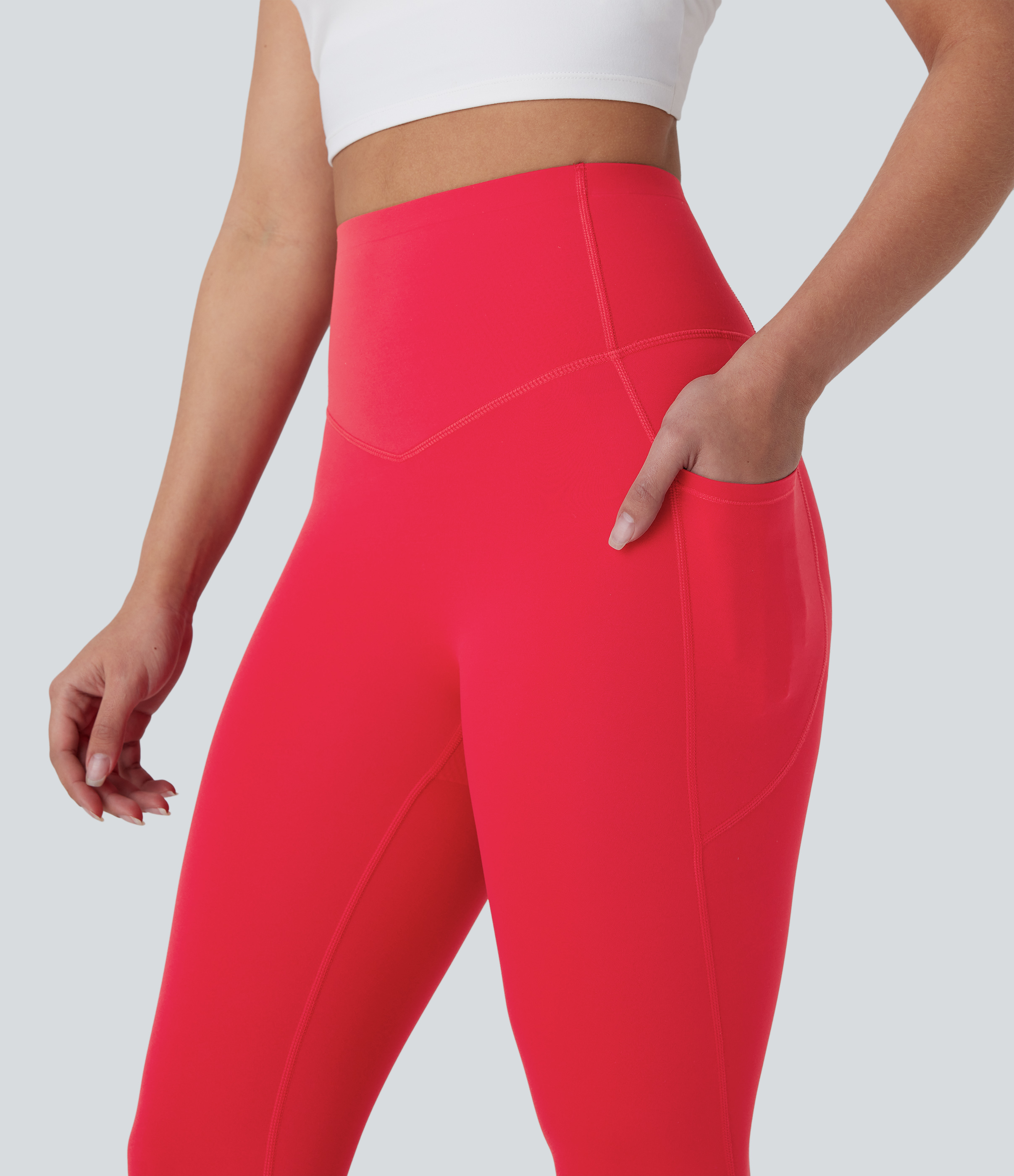 Halara SoCinched High Waisted Butt Lifting Tummy Control Side Pocket Shaping Workout UltraSculpt Leggings  - Aura Orange - S(7/8) 