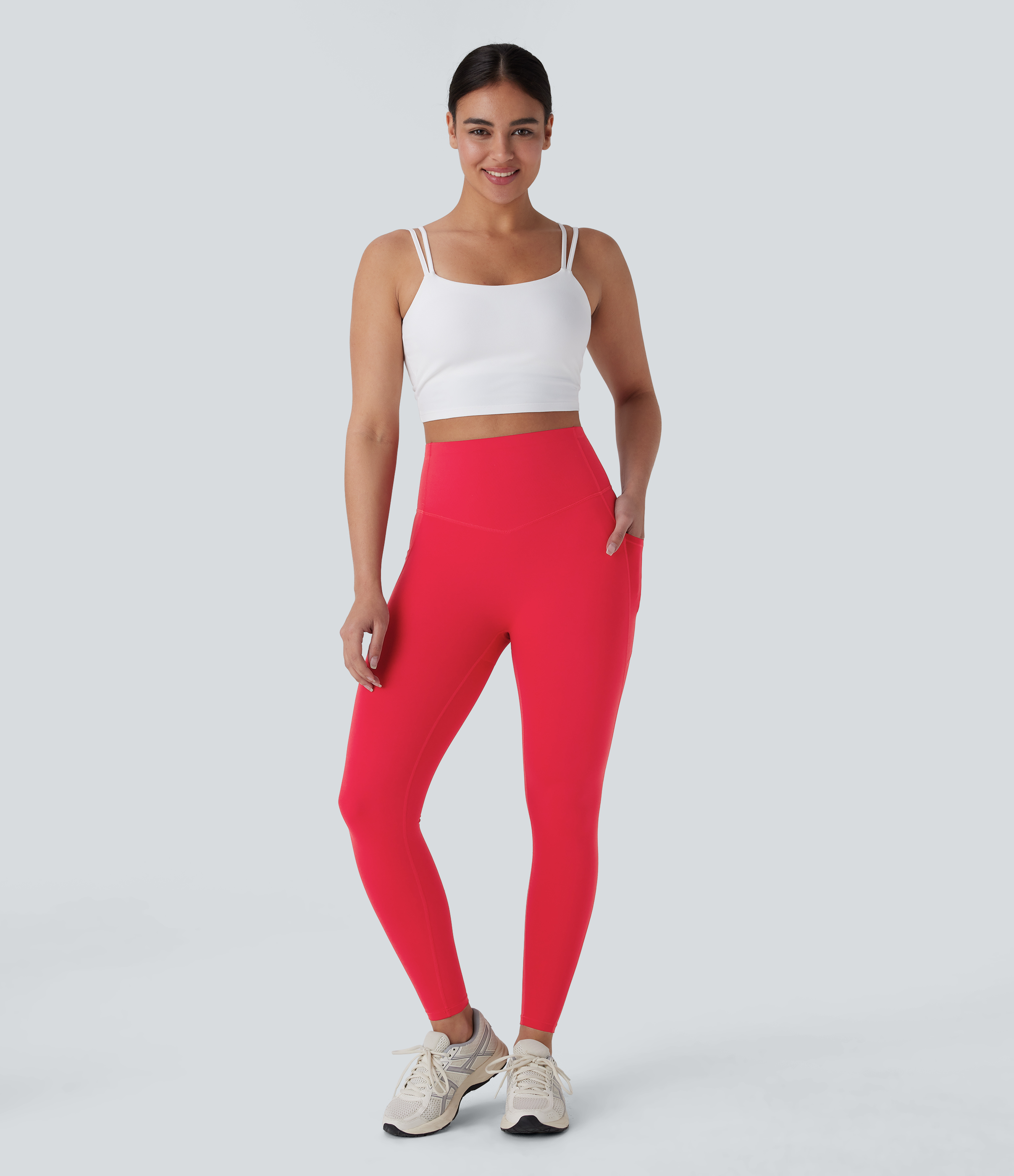 Halara SoCinched High Waisted Butt Lifting Tummy Control Side Pocket Shaping Workout UltraSculpt Leggings  - Aura Orange - S(7/8) 