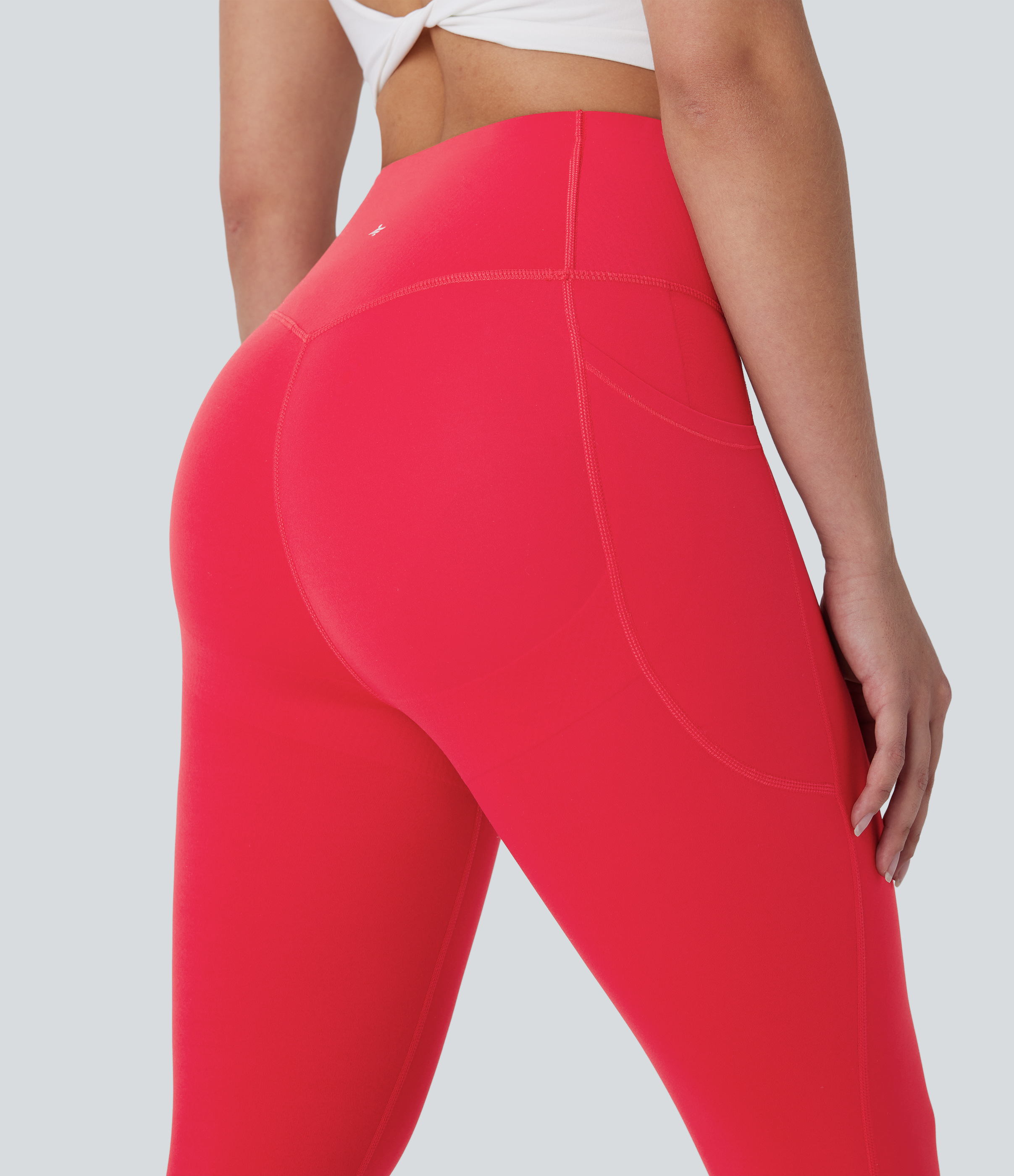 Halara SoCinched High Waisted Butt Lifting Tummy Control Side Pocket Shaping Workout UltraSculpt Leggings  - Aura Orange - S(7/8) 
