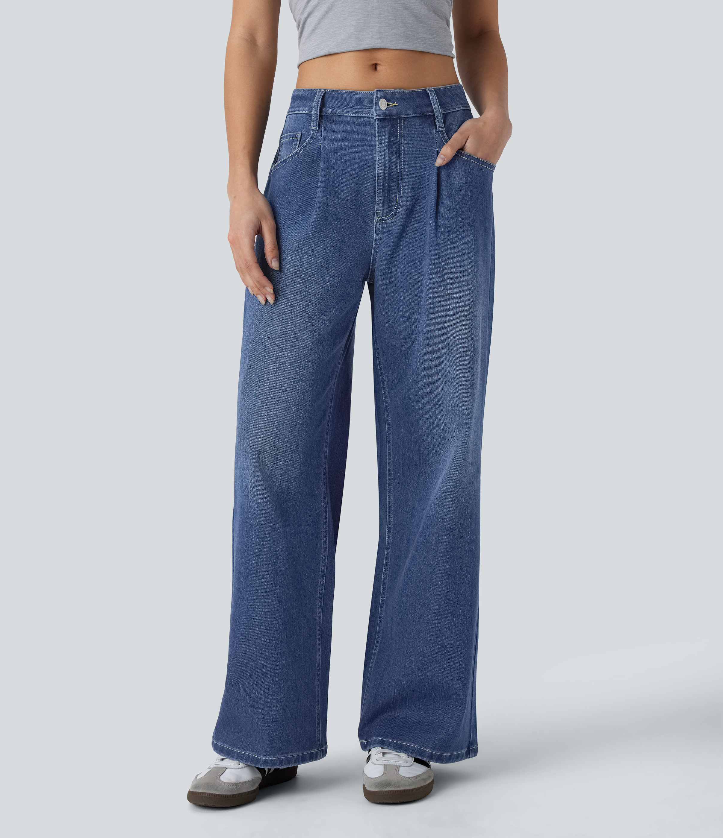 Jean Halara Flex™ en denim stretch, délavage ample, multipoches, taille basse