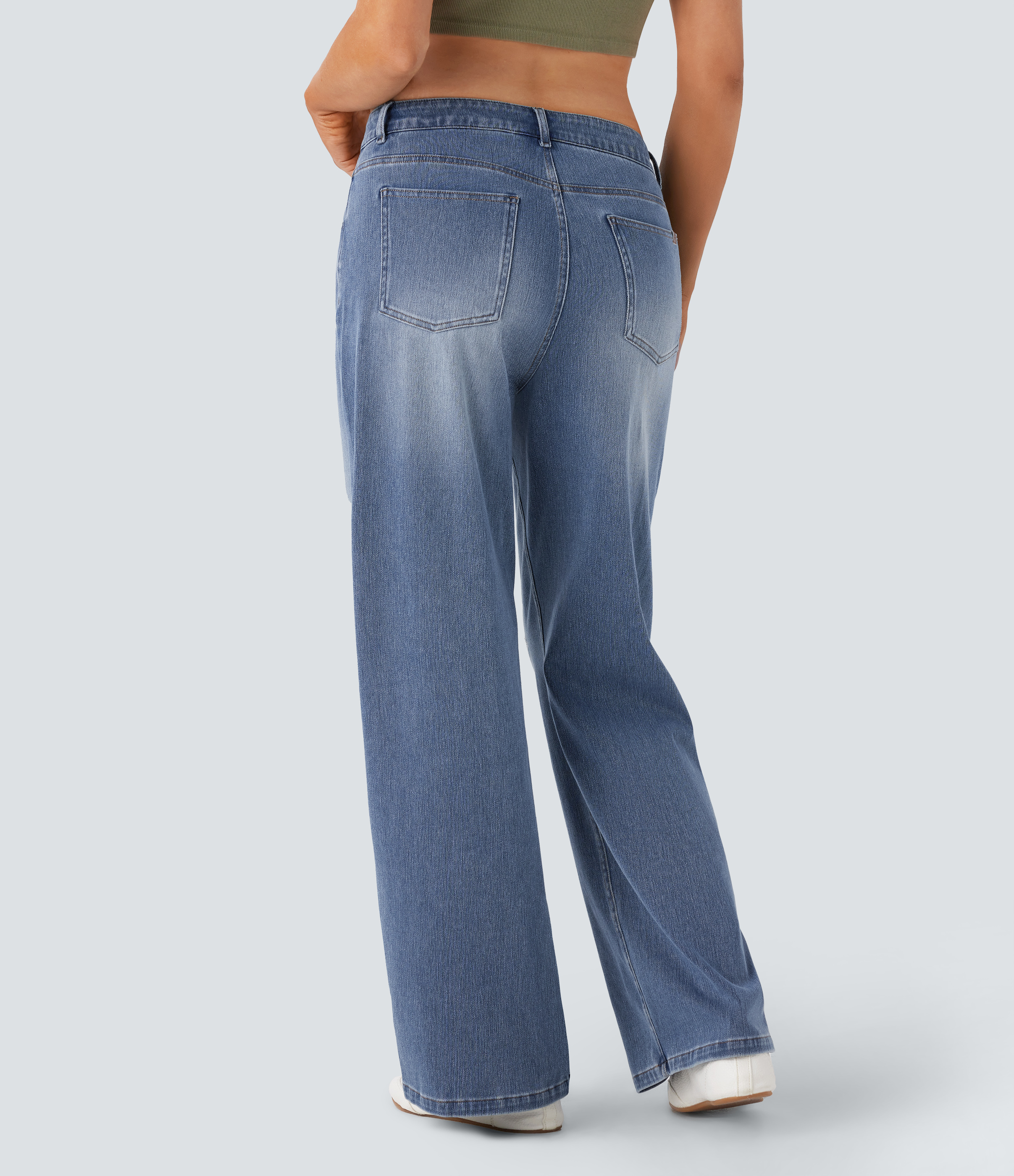 Blue Gray Denim Jeans Halara Flex™ Denim Baggy holgado elástico lavado rotos tiro medio bolsillo / 2