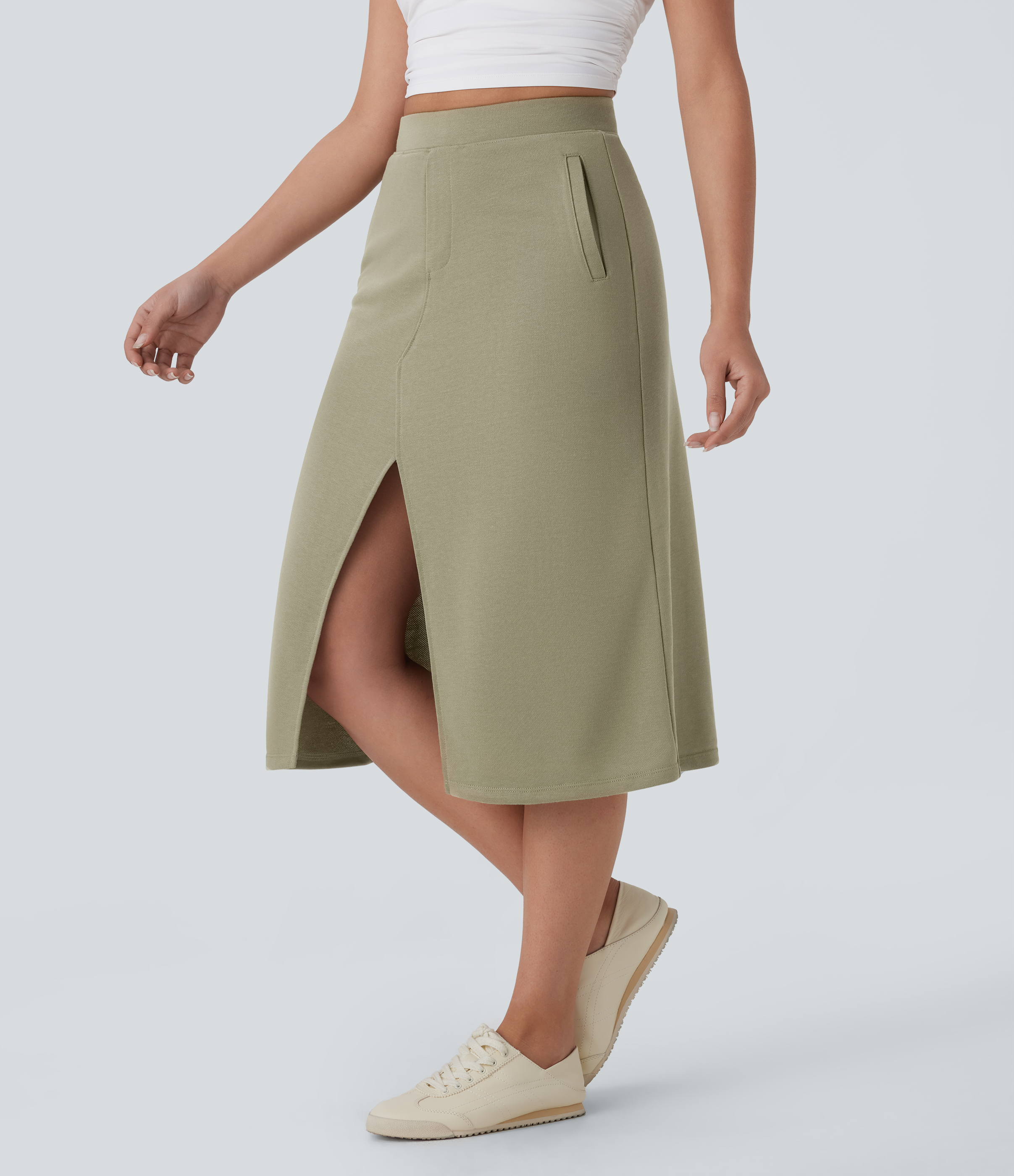 Earthy Yellow Magas derekú, midi hosszúságú, laza szoknya zsebekkel / 1