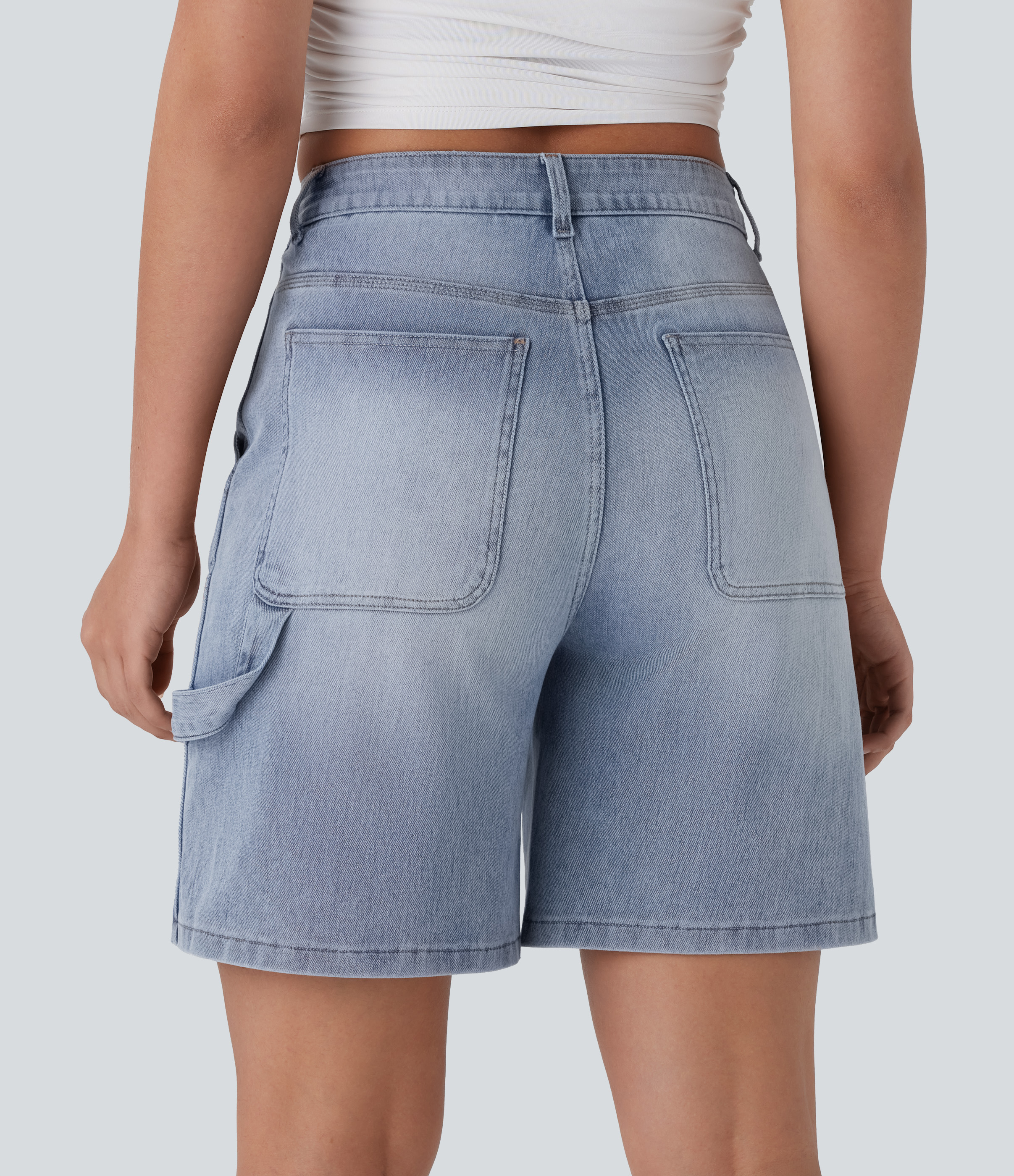 Halara Flex™ Mid Rise Pockets Washed Denim Casual Bermuda Shorts