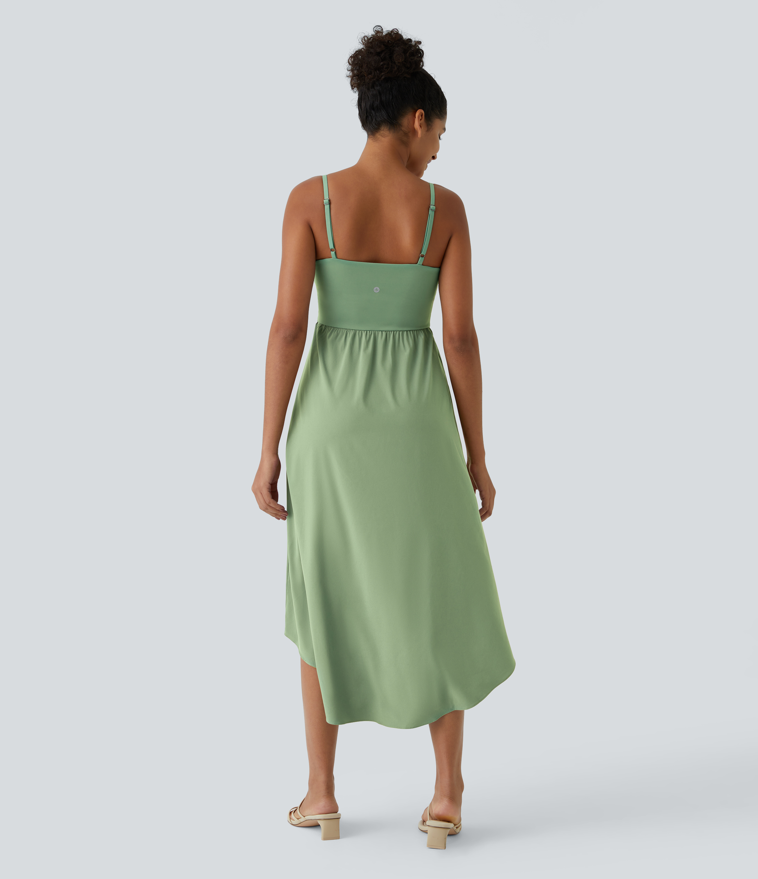 Halara Breezefulв„ў Backless High Low 2-Piece Side Pocket Flowy Midi Quick Dry Casual Dress Casual Dress - Hot Wasabi - Green - XS slip dress 