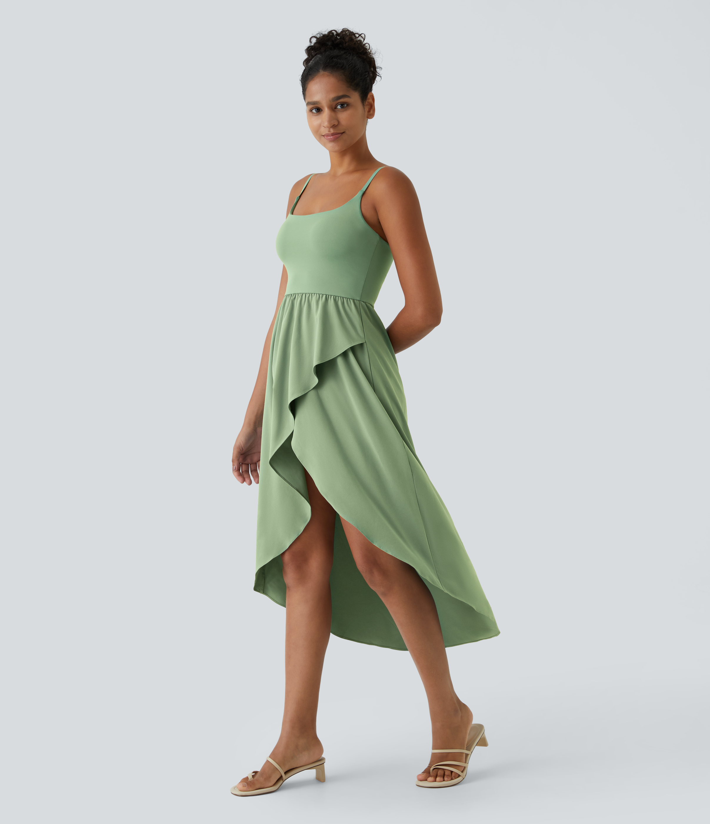 Halara Breezefulв„ў Backless High Low 2-Piece Side Pocket Flowy Midi Quick Dry Casual Dress Casual Dress - Hot Wasabi - Green - XS slip dress 