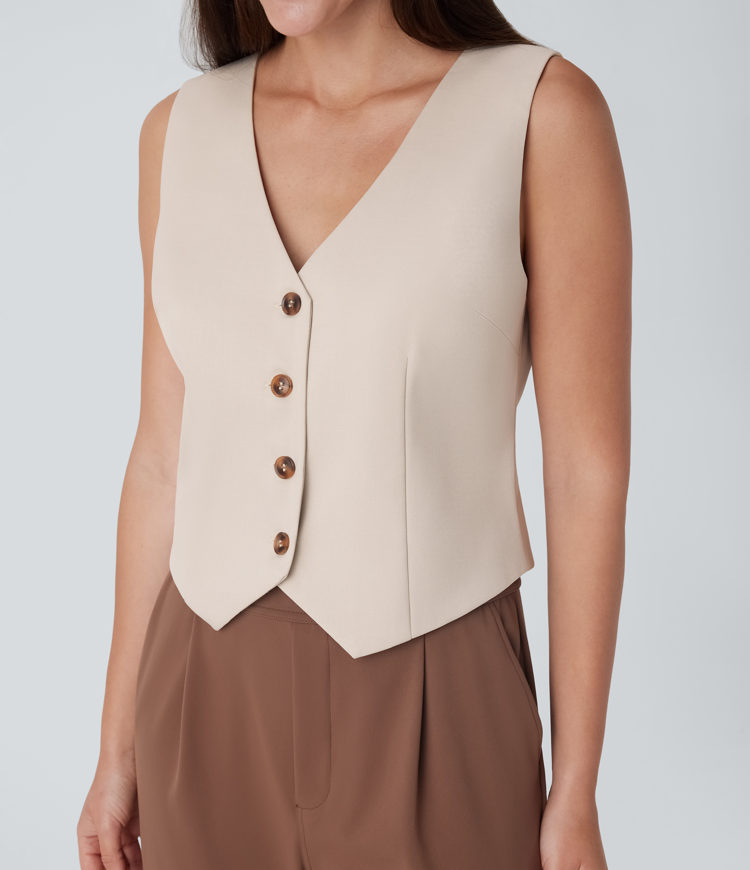 Halara V Neck Button Lace Up Work Vest Tank Top - Silver Birch - XS golf tops halter top tunic tops sleeveless tops backless top 