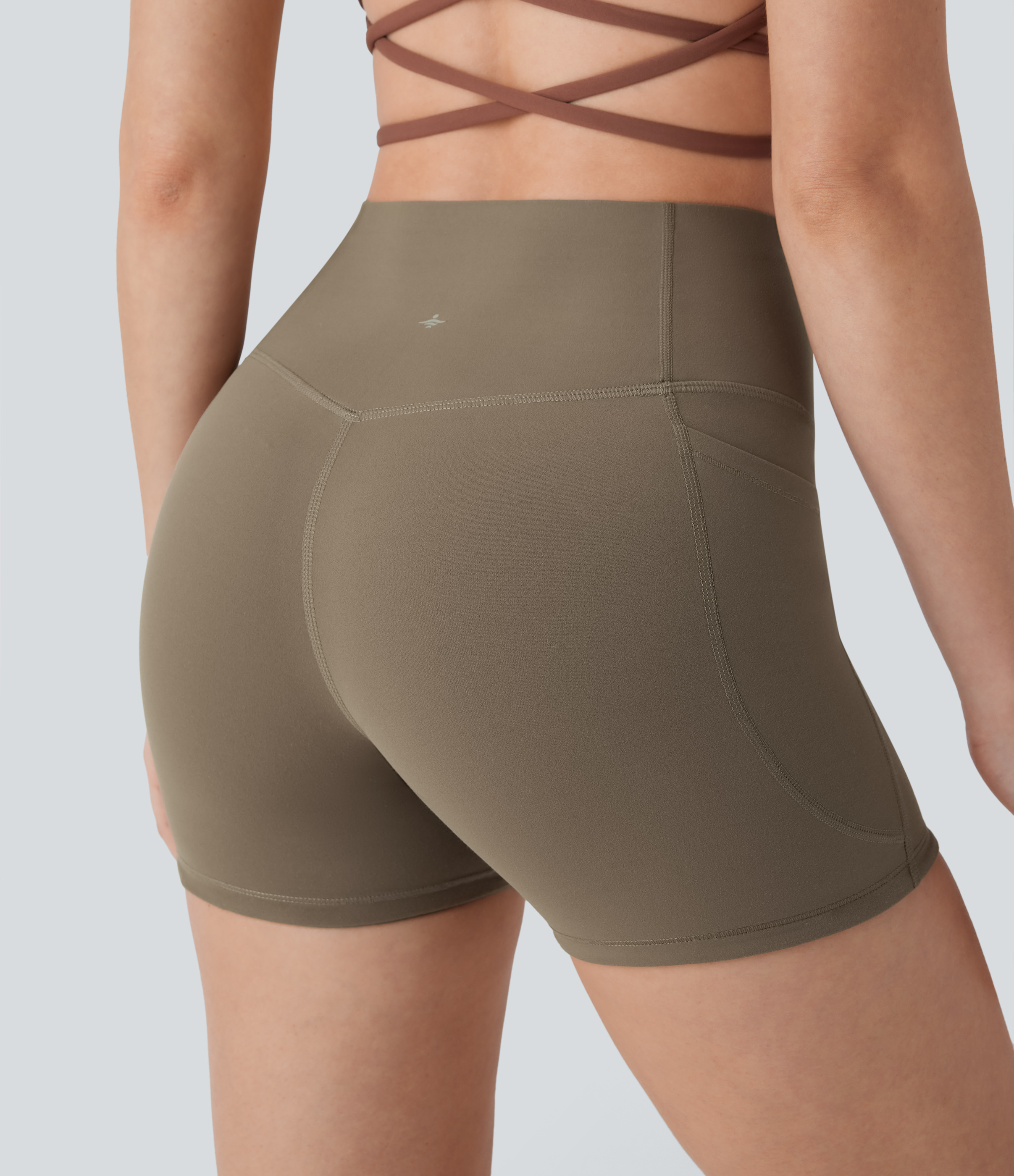 Halara Halara UltraSculptв„ў SoCinched High Waisted Tummy Control Side Pocket Shaping Training Biker Shorts 3``  - Dawn Brown - XL 