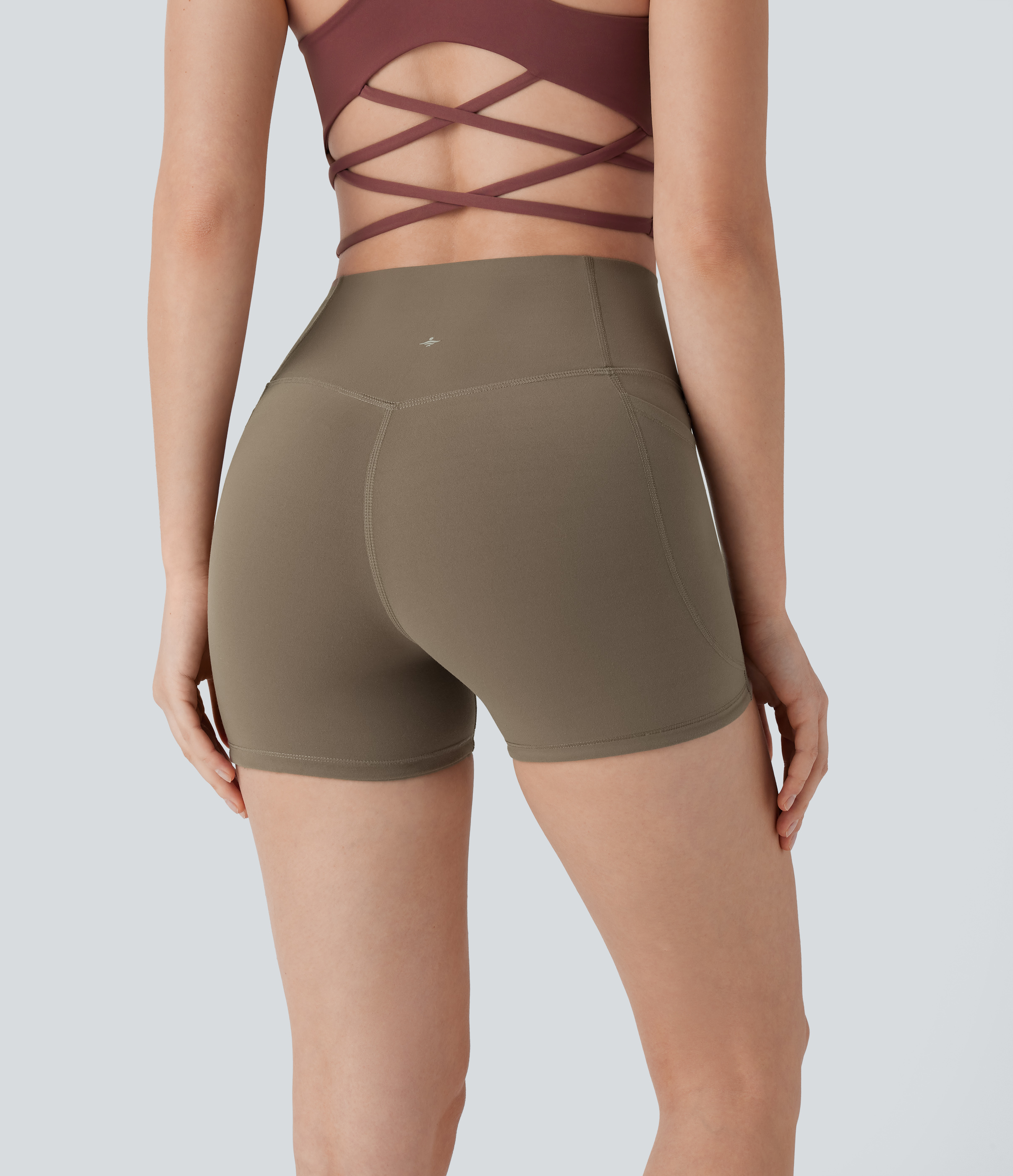 Halara Halara UltraSculptв„ў SoCinched High Waisted Tummy Control Side Pocket Shaping Training Biker Shorts 3``  - Dawn Brown - XL 