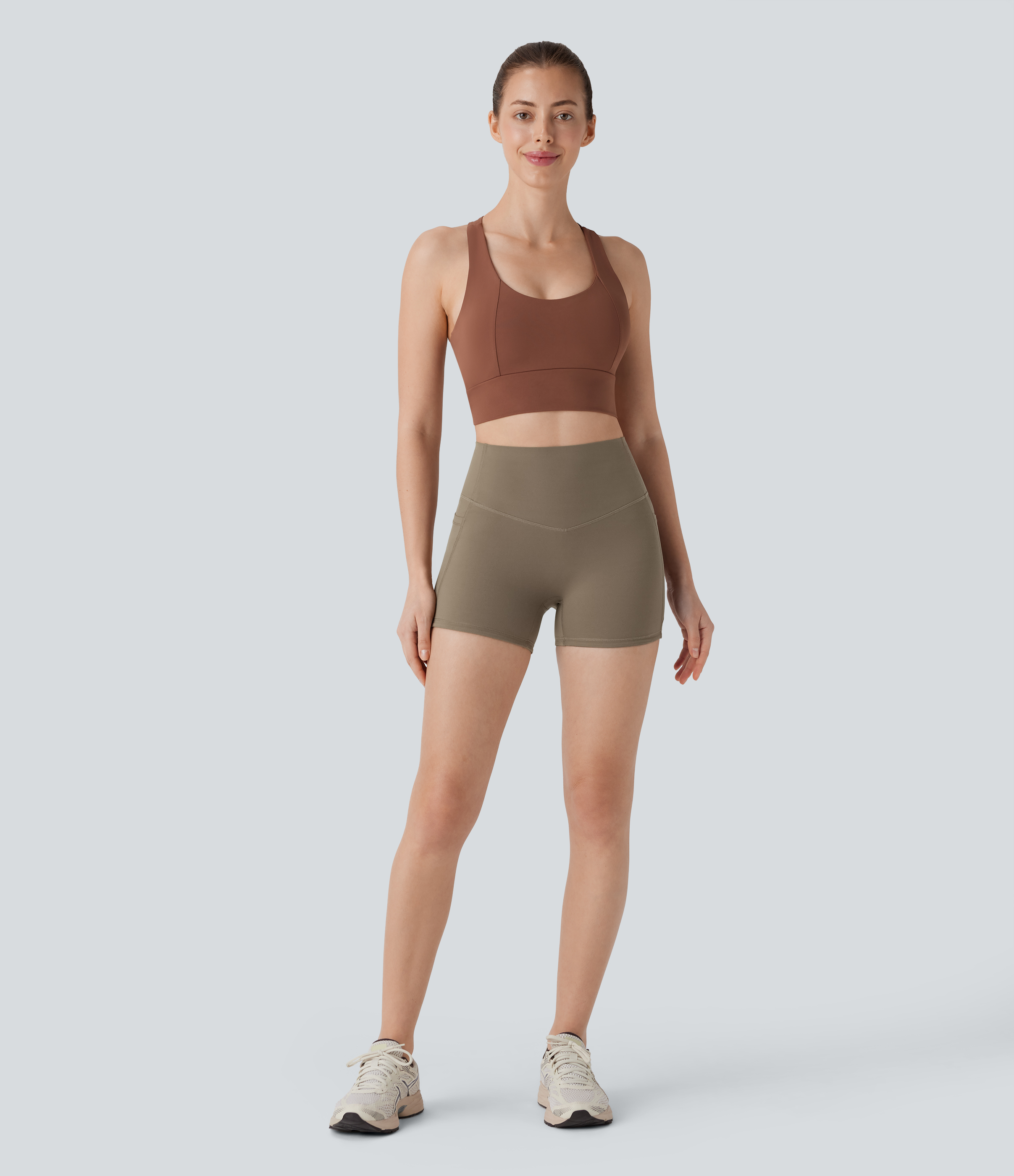 Halara Halara UltraSculptв„ў SoCinched High Waisted Tummy Control Side Pocket Shaping Training Biker Shorts 3``  - Dawn Brown - XL 