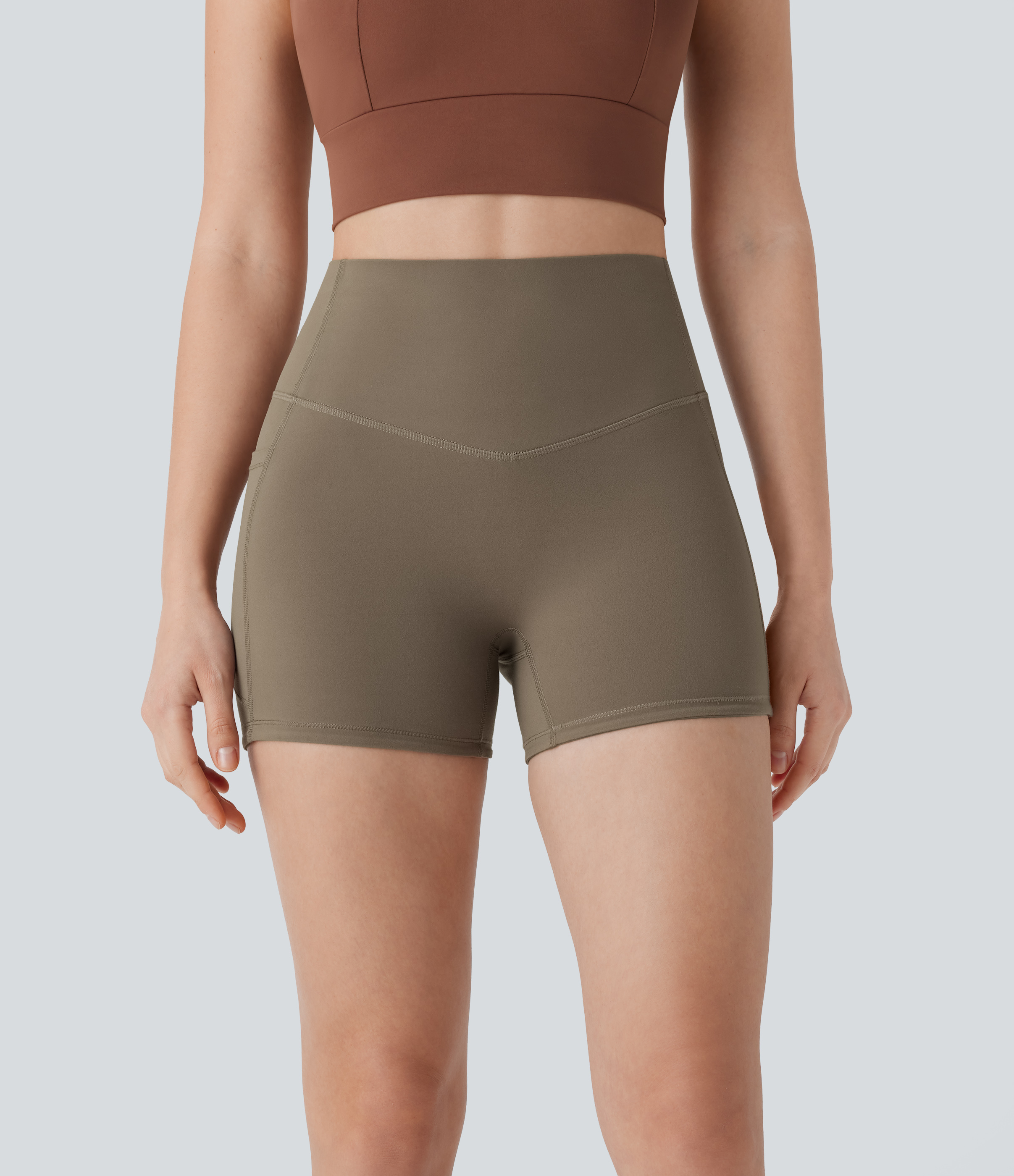 Halara Halara UltraSculptв„ў SoCinched High Waisted Tummy Control Side Pocket Shaping Training Biker Shorts 3``  - Dawn Brown - XL 