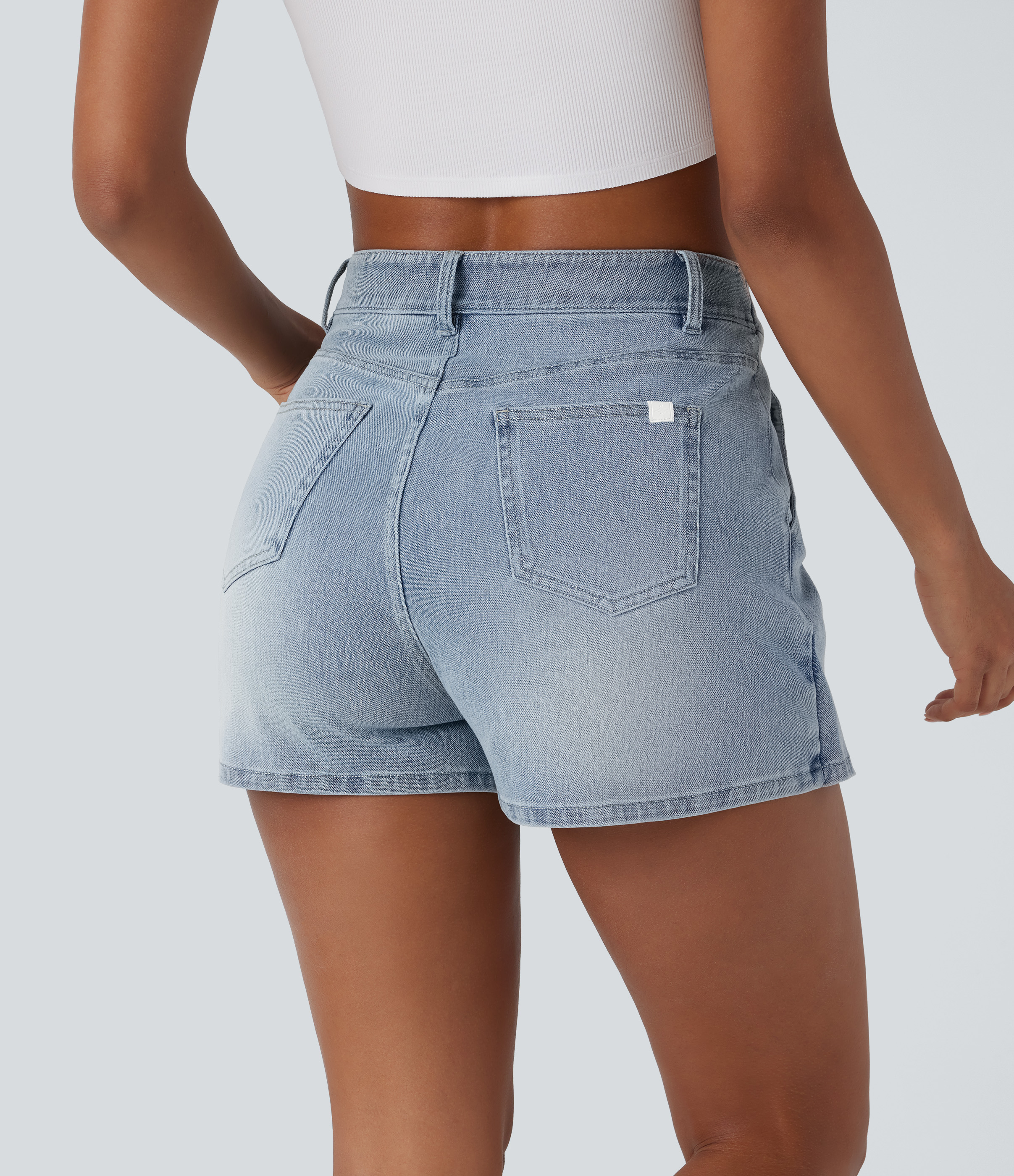 Creek Blue Denim Pantalón corto Halara Flex™ Denim mezclilla elástico lavado múltiple bolsillo tiro alto / 2