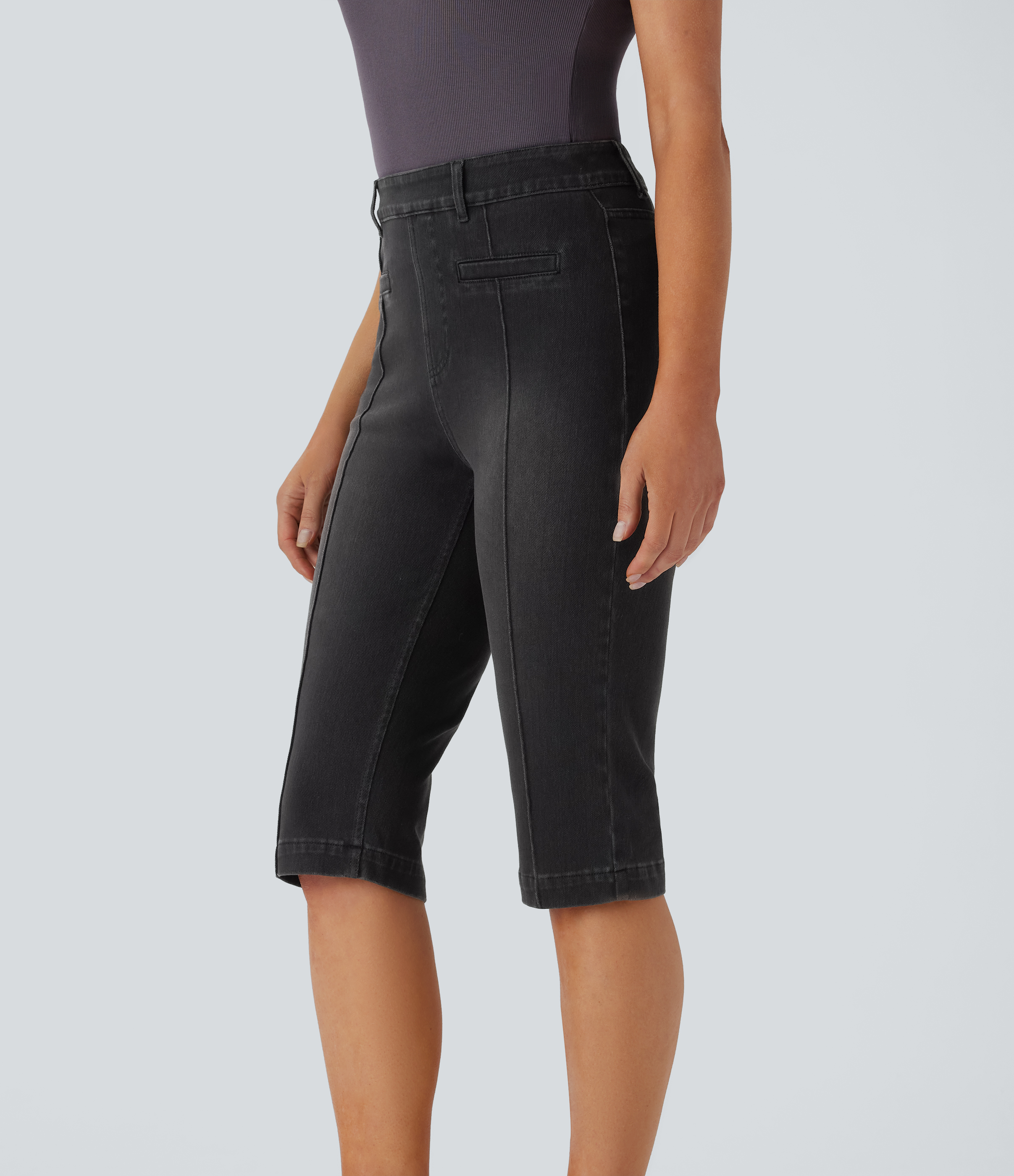 Light Jet Black Denim Jeans Halara Flex™ Denim tiro alto bolsillo trasero elástico lavado efecto pedal / 2