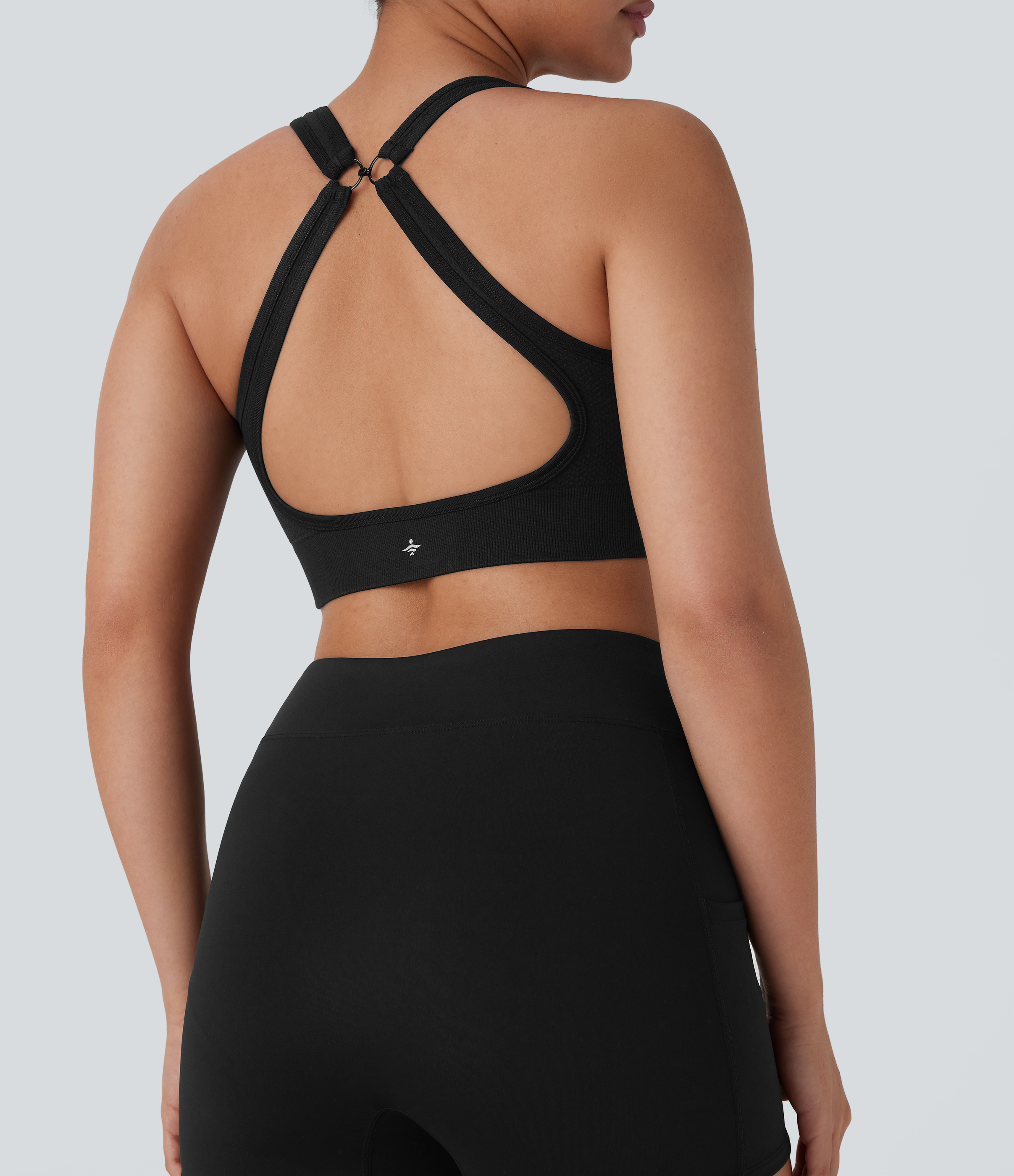 Halara Seamless Flow Low Support Zipper Backless Yoga Sports Bra  - Black - S push up bra strapless bra backless bra sticky bra wireless bra 