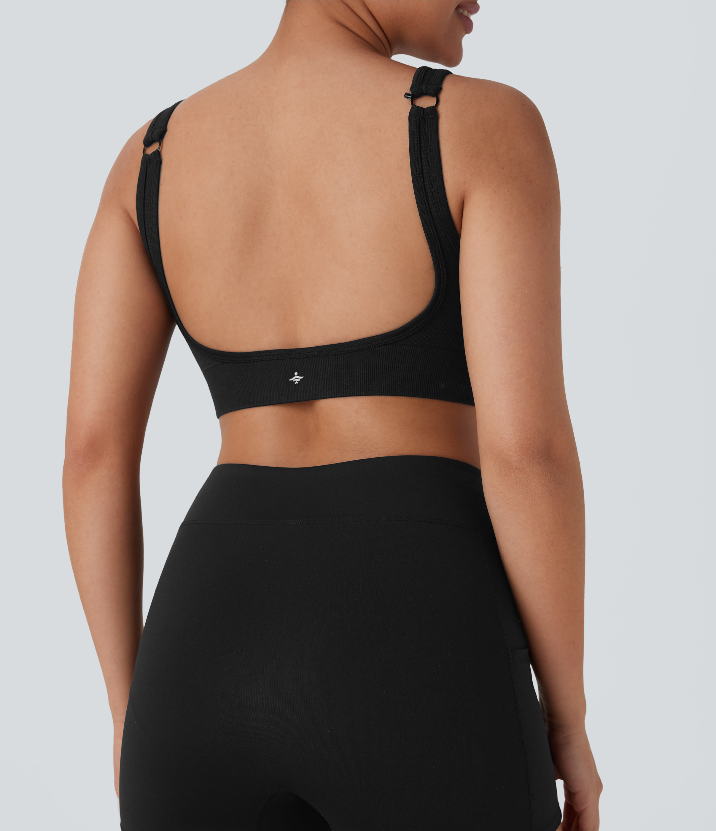 Halara Seamless Flow Low Support Zipper Backless Yoga Sports Bra  - Black - S push up bra strapless bra backless bra sticky bra wireless bra 