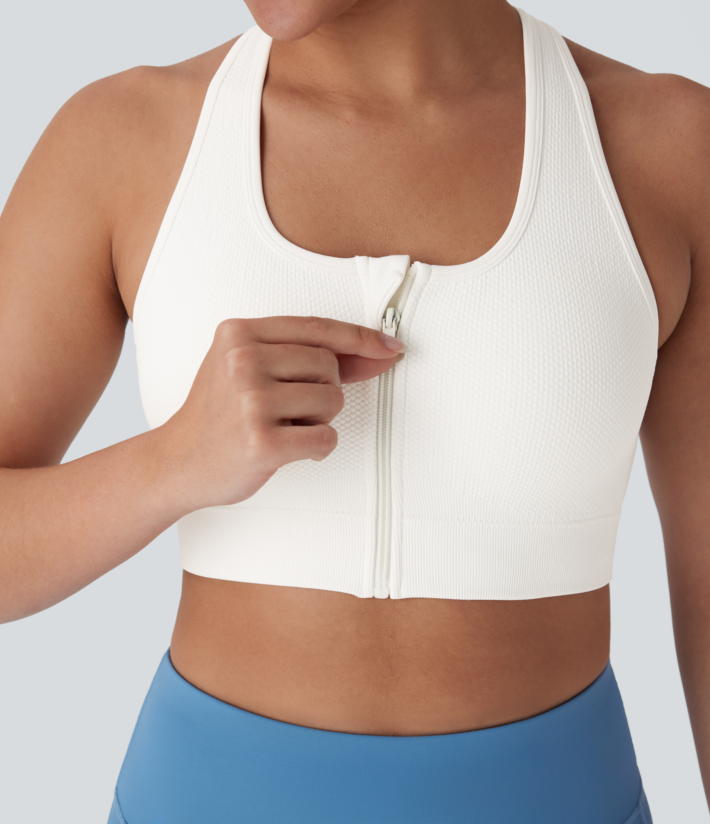 Halara Seamless Flow Low Support Zipper Backless Yoga Sports Bra  - White - L push up bra strapless bra backless bra sticky bra wireless bra 