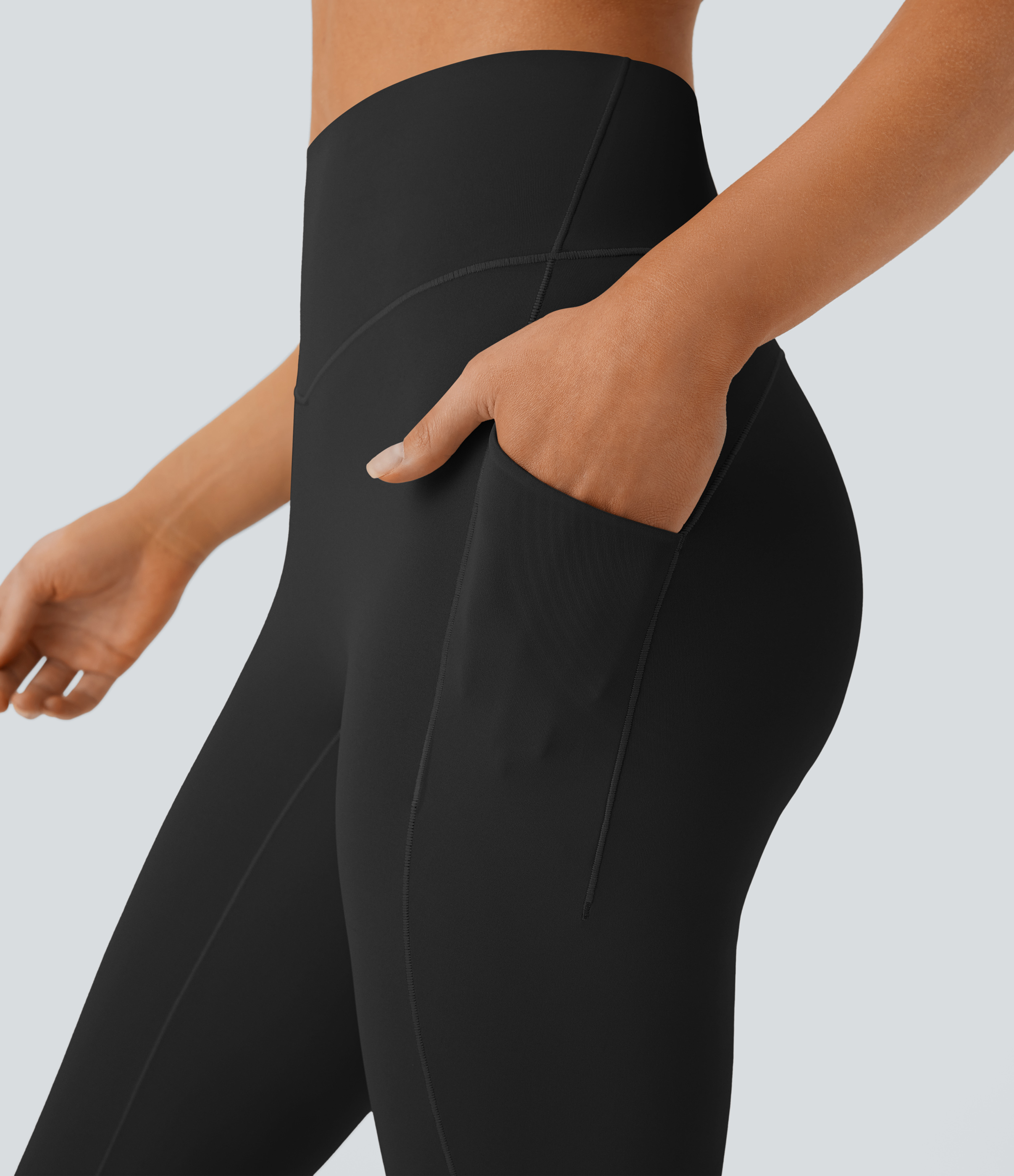 Halara Softlyzeroв„ў QuickDry SoCinched High Waisted Tummy Control Side Pocket Yoga Flare Leggings  - Black - S(regular) gym leggings 