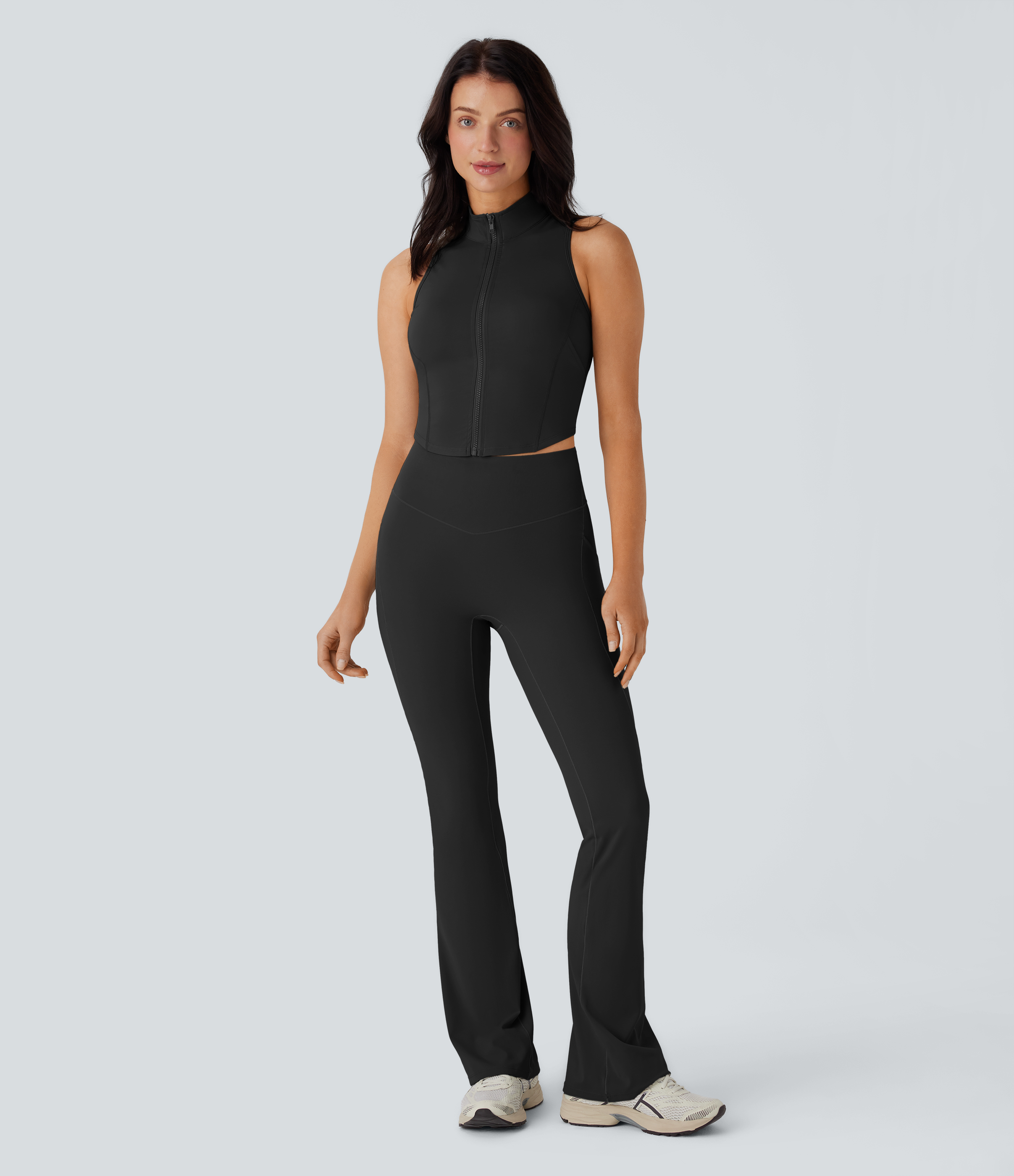 Halara Softlyzeroв„ў QuickDry SoCinched High Waisted Tummy Control Side Pocket Yoga Flare Leggings  - Black - S(regular) gym leggings 