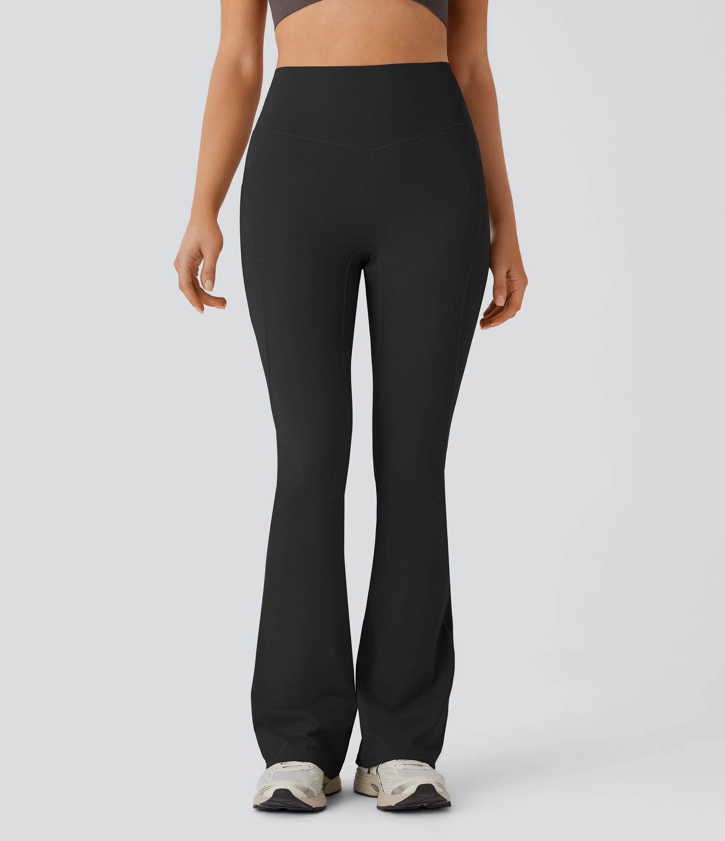 Halara Softlyzeroв„ў QuickDry SoCinched High Waisted Tummy Control Side Pocket Yoga Flare Leggings  - Black - S(regular) gym leggings 