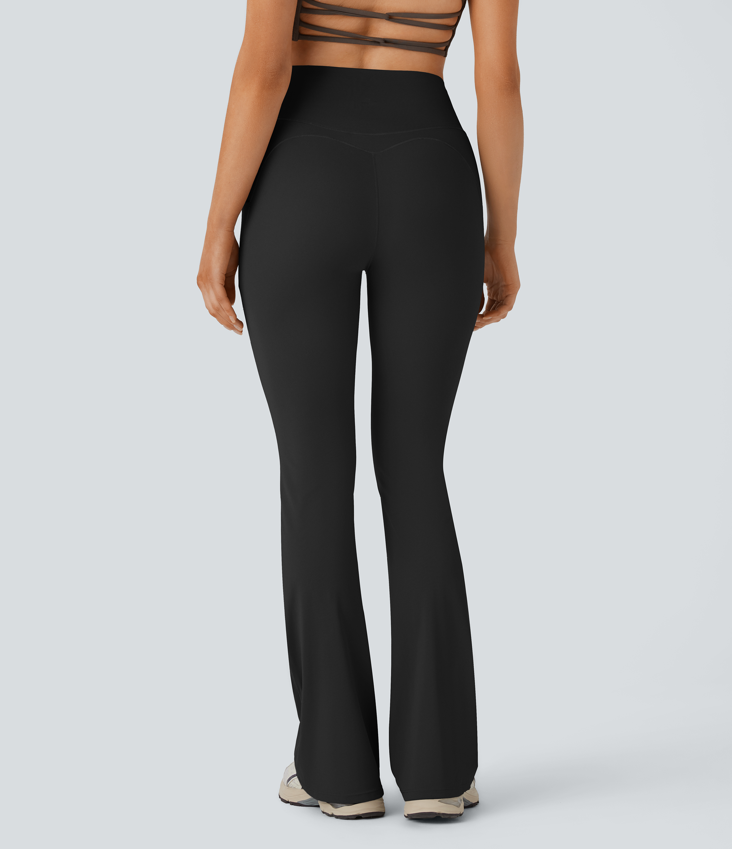 Halara Softlyzeroв„ў QuickDry SoCinched High Waisted Tummy Control Side Pocket Yoga Flare Leggings  - Black - S(regular) gym leggings 