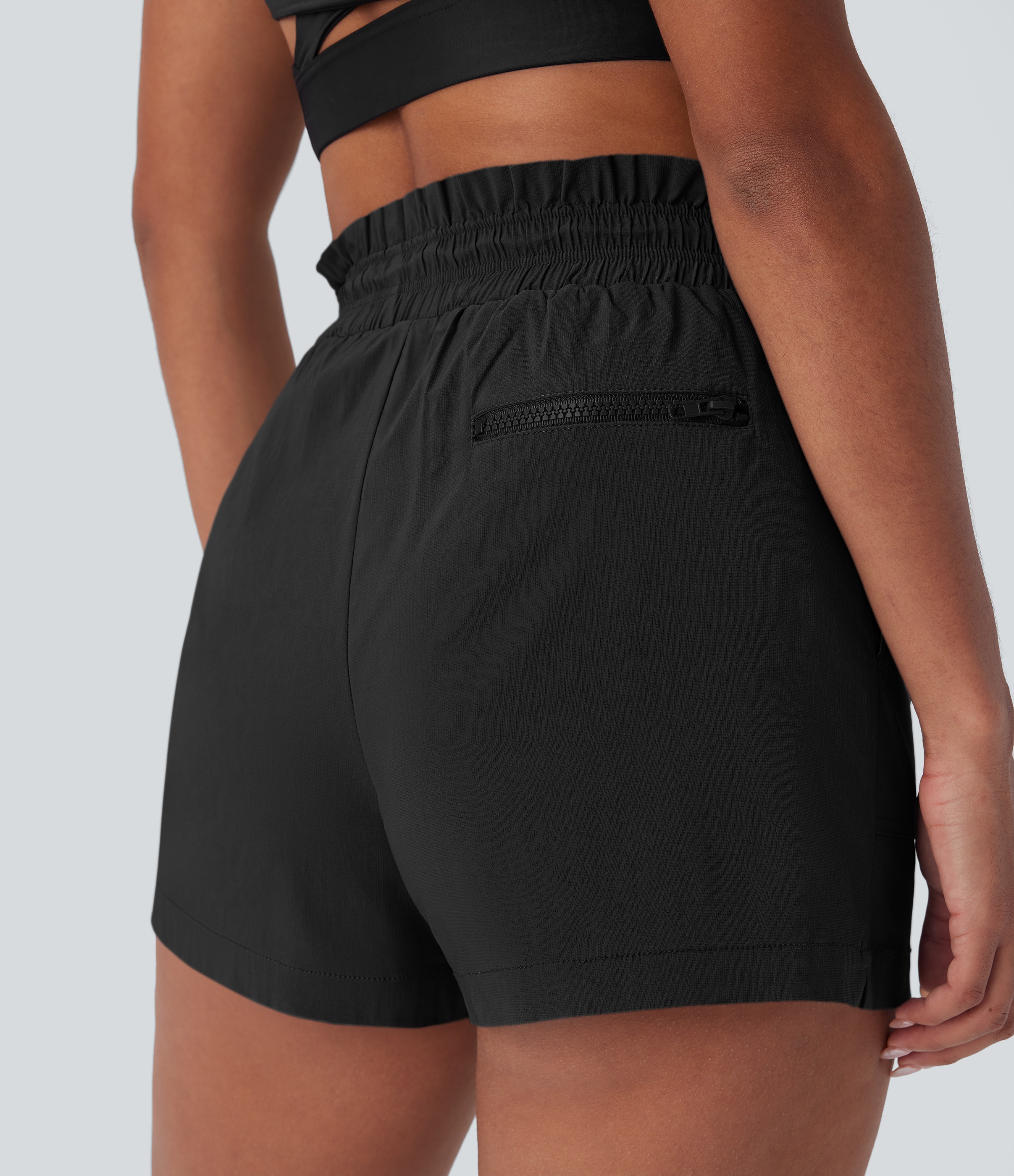 Halara High Waisted Drawstring Multiple Pockets Split Running Shorts Gym Short - Black - XL booty shorts compression shorts yoga shorts 