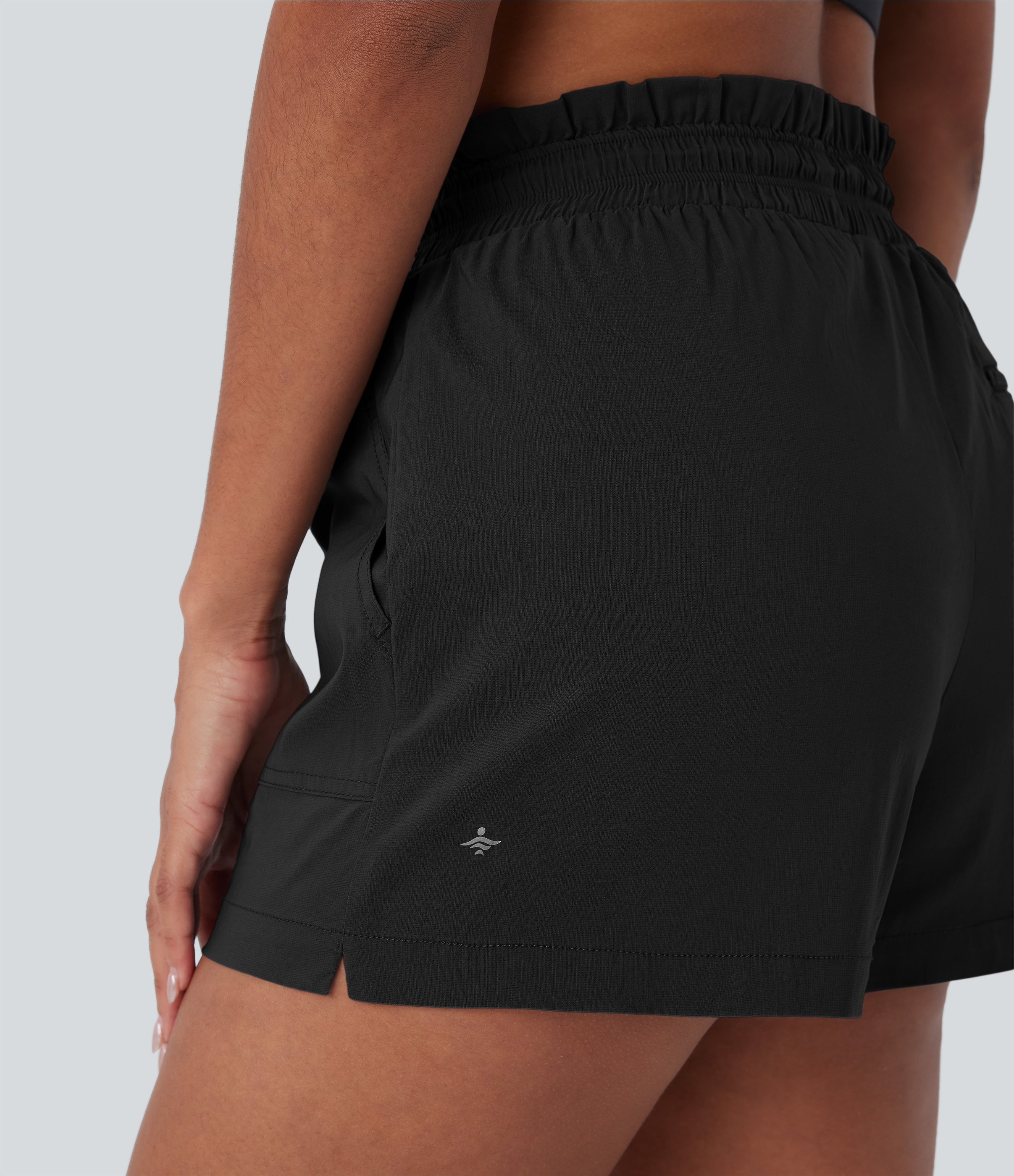 Halara High Waisted Drawstring Multiple Pockets Split Running Shorts Gym Short - Black - XL booty shorts compression shorts yoga shorts 