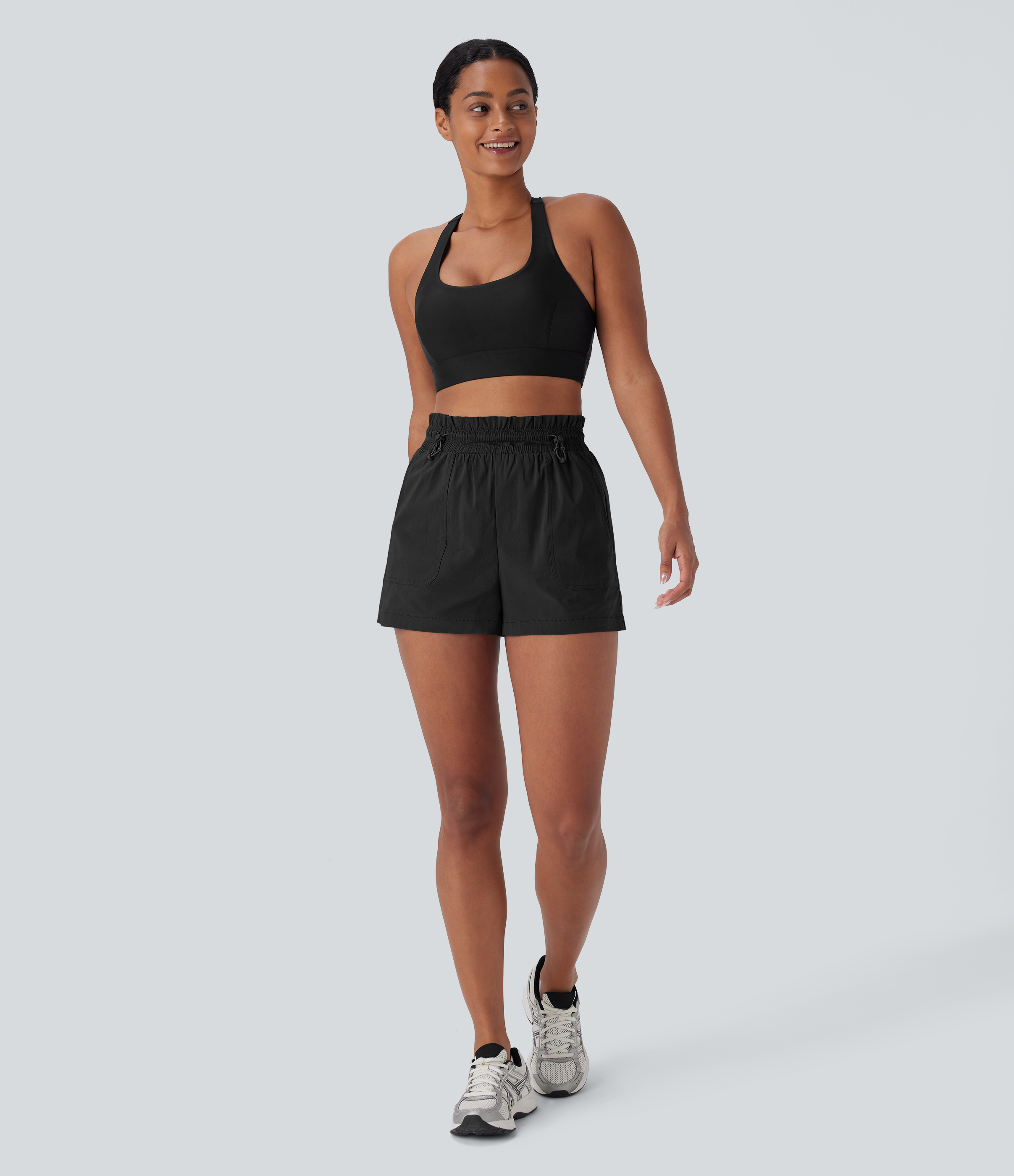 Halara High Waisted Drawstring Multiple Pockets Split Running Shorts Gym Short - Black - XL booty shorts compression shorts yoga shorts 