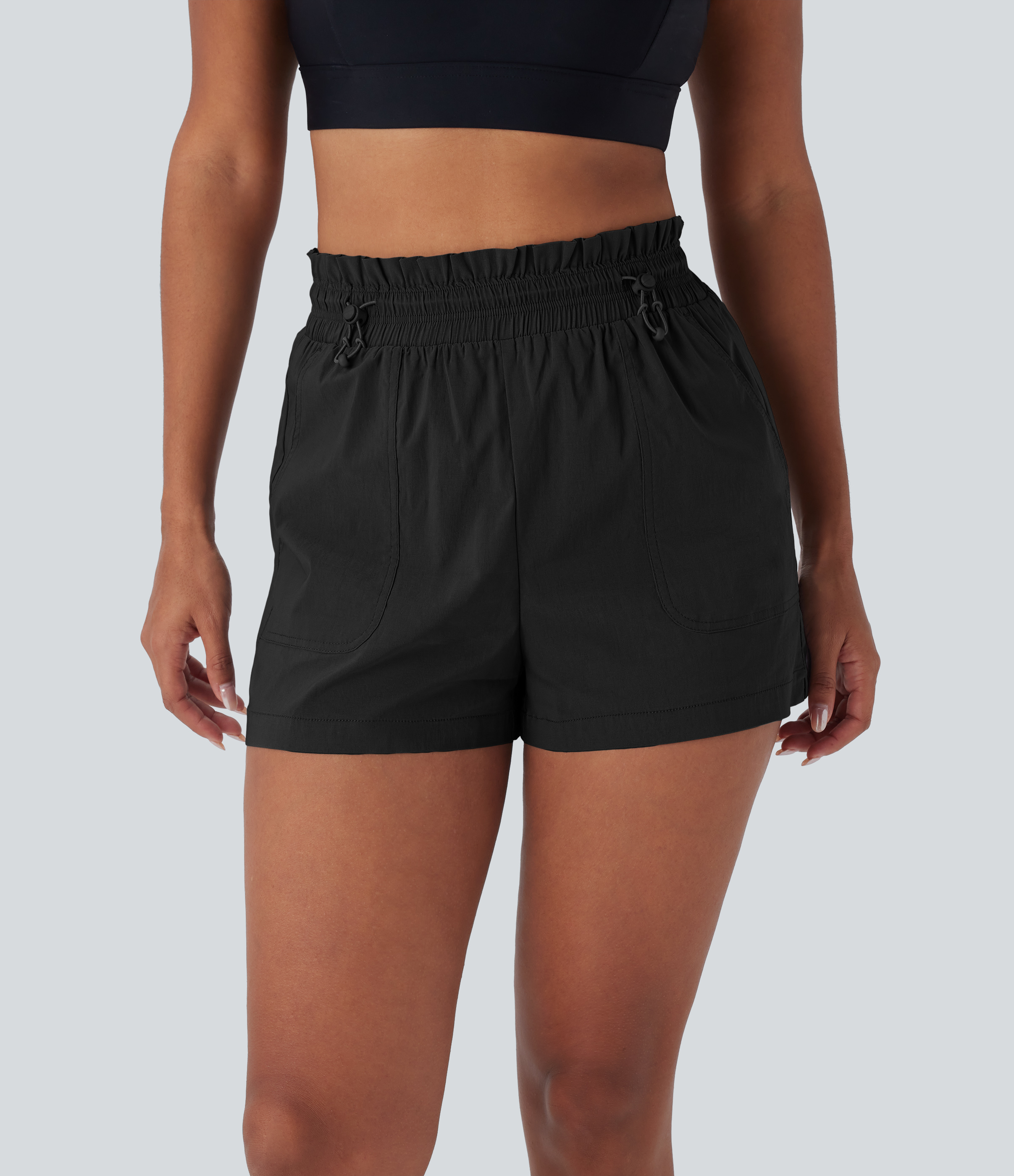 Halara High Waisted Drawstring Multiple Pockets Split Running Shorts Gym Short - Black - XL booty shorts compression shorts yoga shorts 