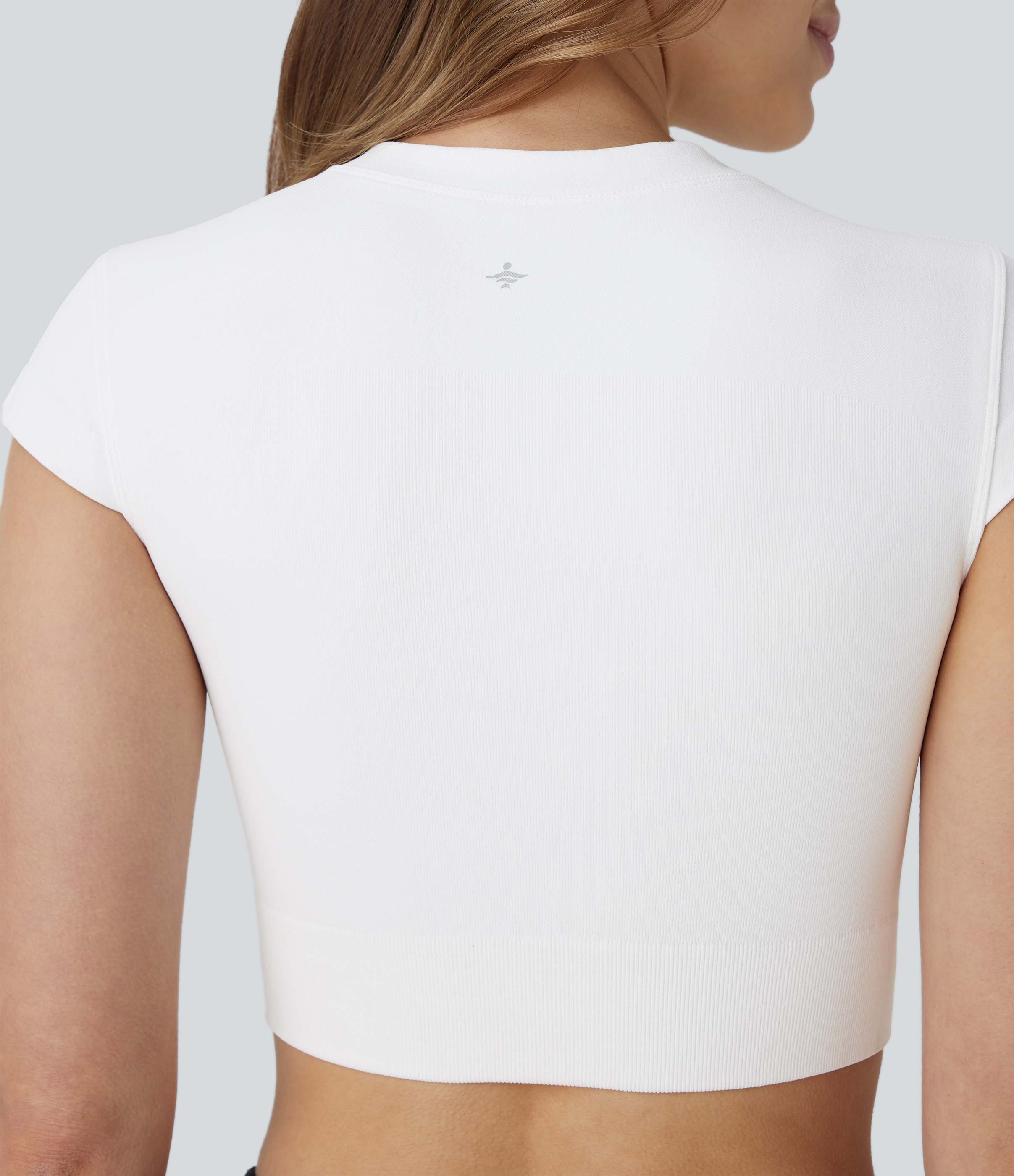 Halara Seamless Flow Round Neck Cap Sleeve Cropped Yoga Sports Top  - White - L 