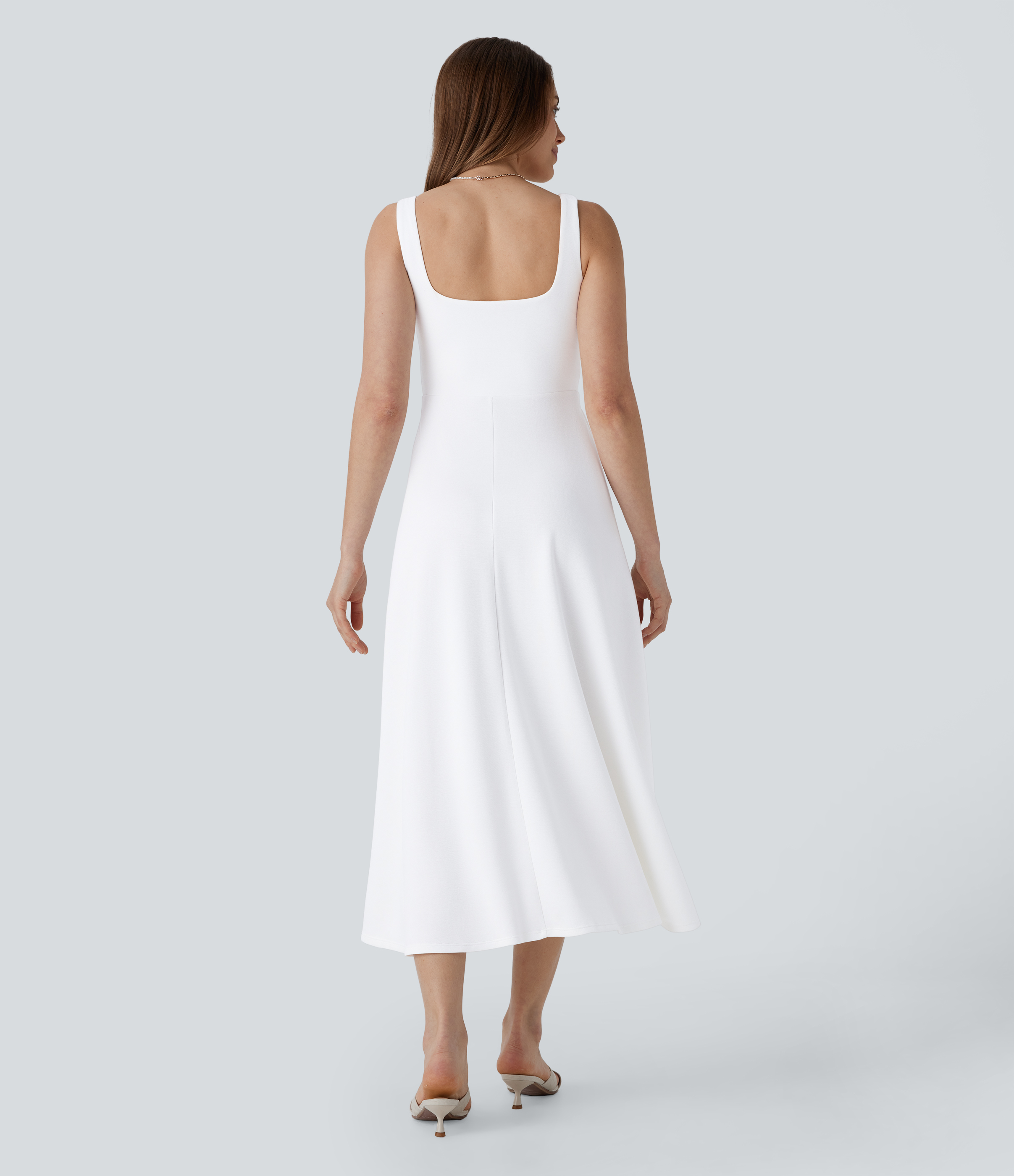 Halara Square Neck Backless Side Pocket Maxi Bridesmaid and Wedding Guest Dress Casual Dress - Frost White - M slip dress beach dress 