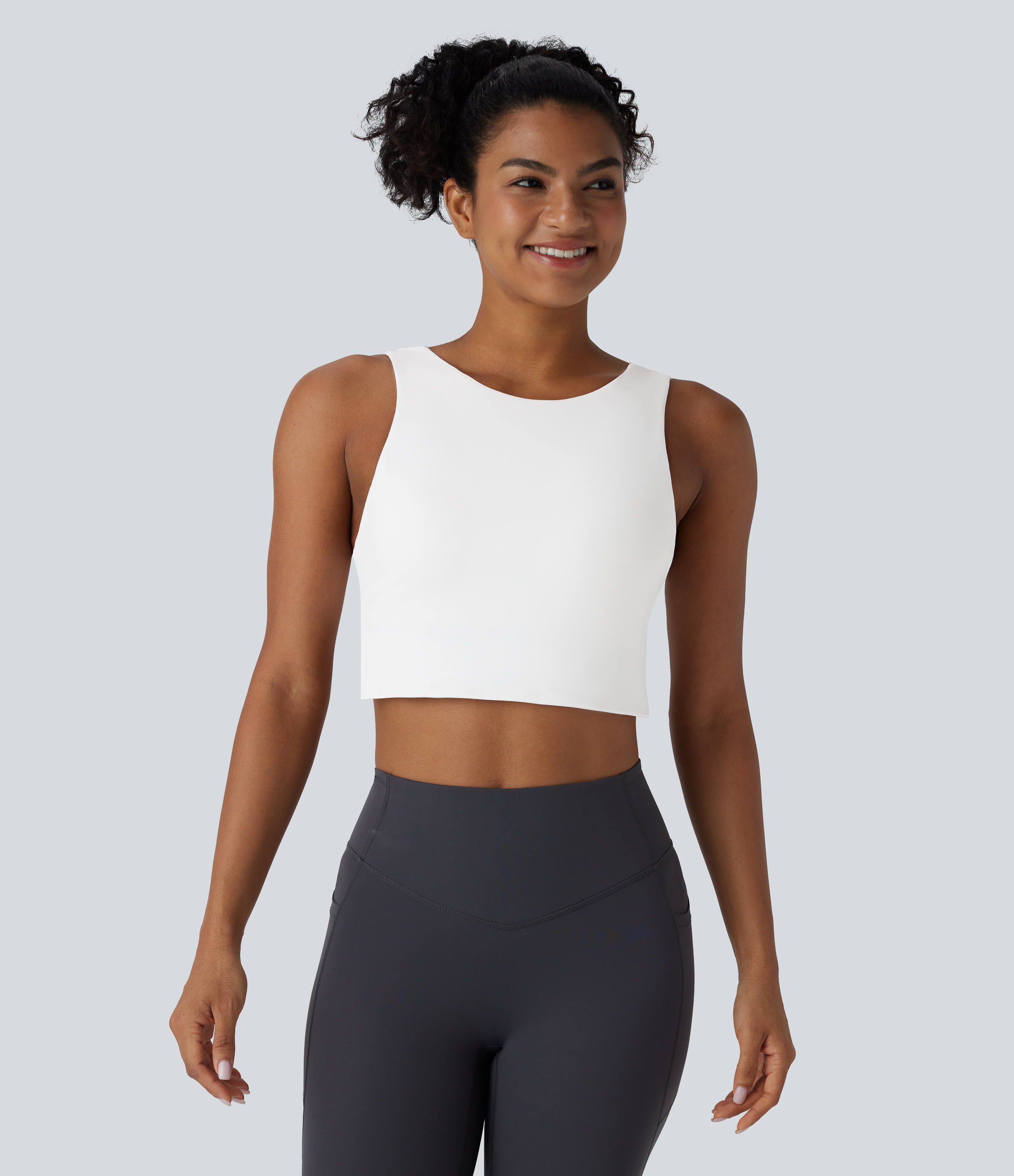 Halara Softlyzeroв„ў Plush Backless Skinny Cropped Yoga Tank Top Tank Top - White - XS golf tops halter top tunic tops sleeveless tops 