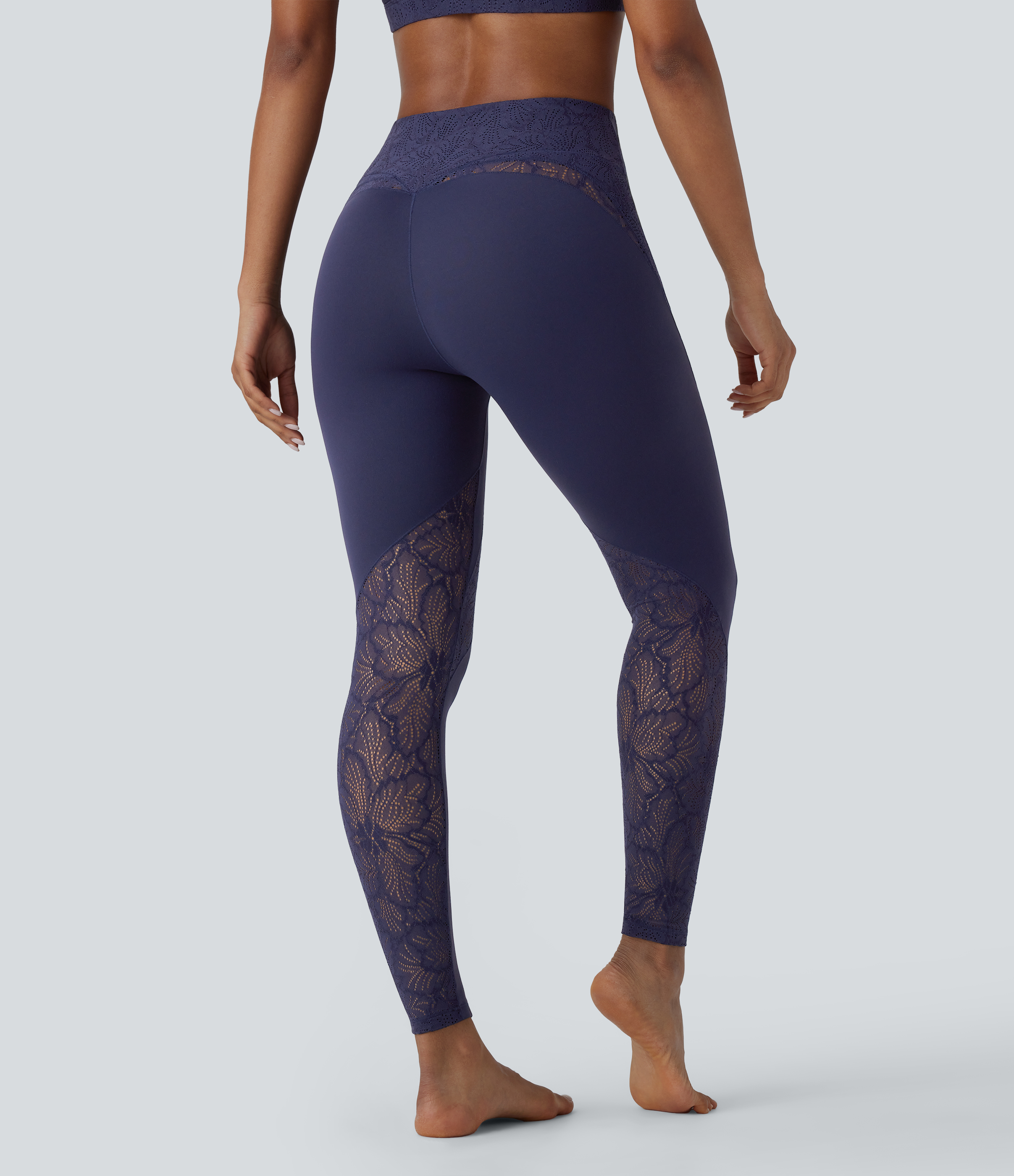 Halara Softlyzeroв„ў High Waisted Back Pocket Contrast Lace 7/8 Yoga Leggings-UPF50+  - Peacoat - M(7/8) gym leggings leggings with pockets 