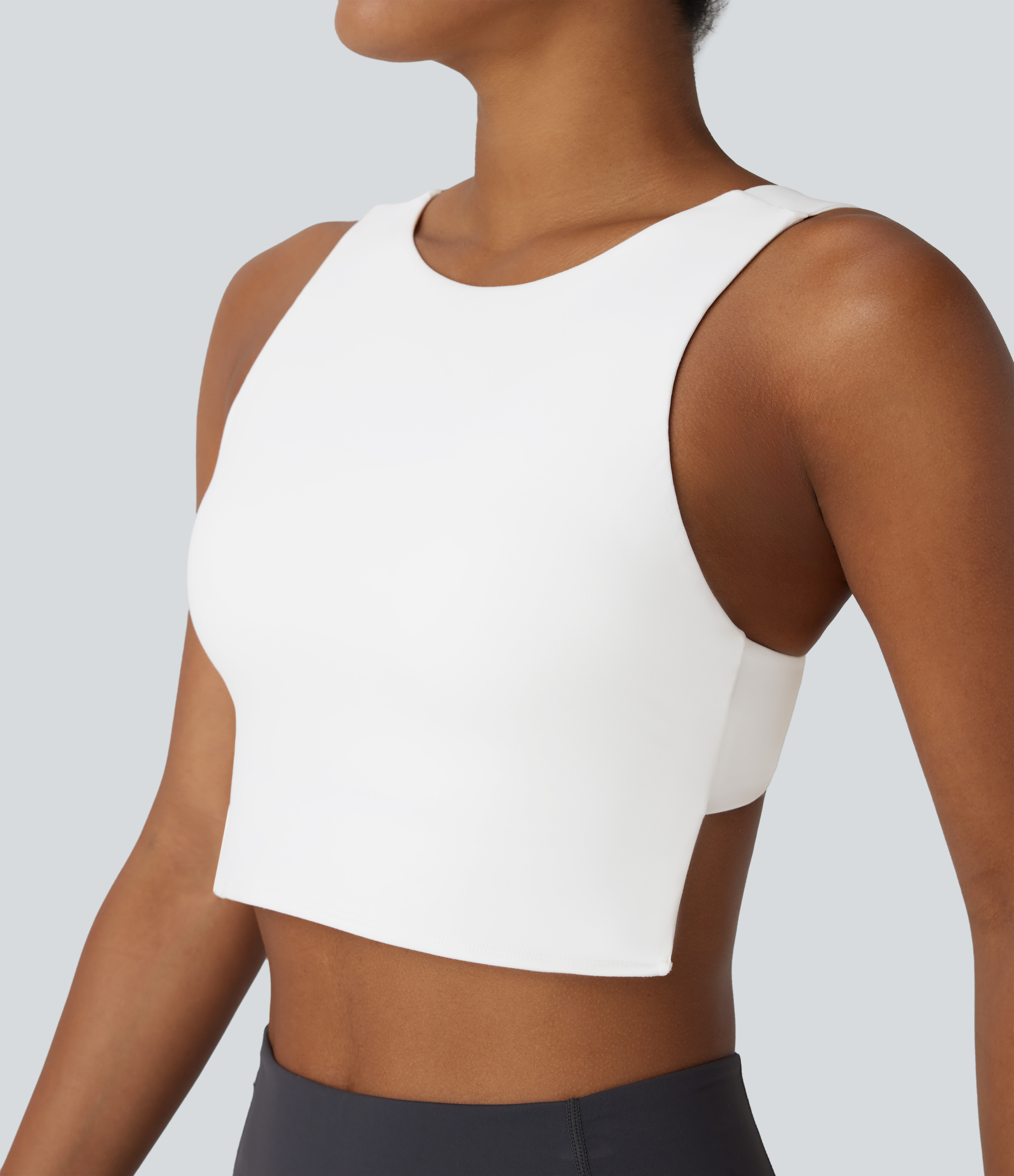 Halara Softlyzeroв„ў Plush Backless Skinny Cropped Yoga Tank Top Tank Top - White - XS golf tops halter top tunic tops sleeveless tops 