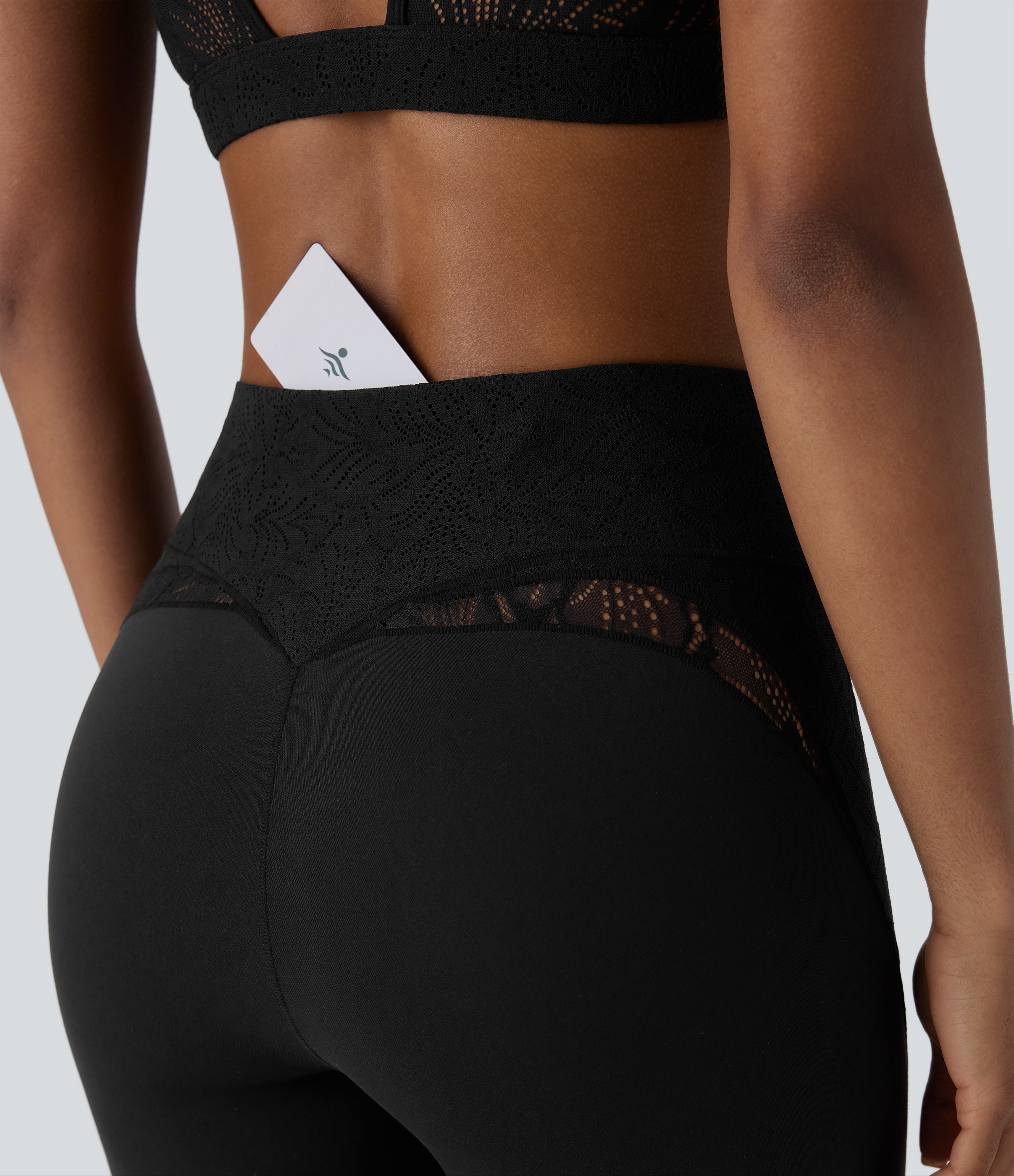 Halara Softlyzeroв„ў High Waisted Back Pocket Contrast Lace 7/8 Yoga Leggings-UPF50+  - Black - XL(7/8) gym leggings leggings with pockets 