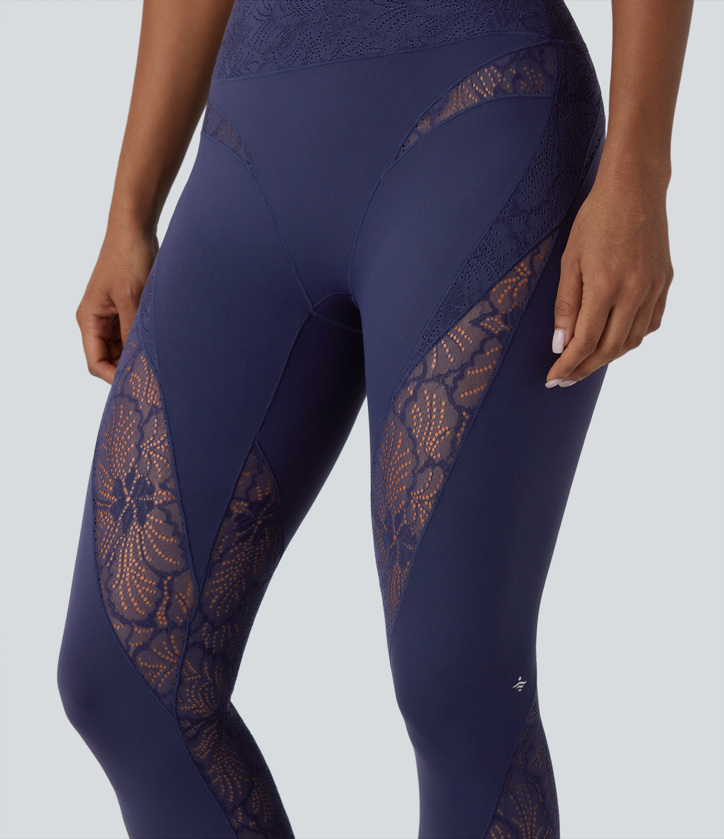 Halara Softlyzeroв„ў High Waisted Back Pocket Contrast Lace 7/8 Yoga Leggings-UPF50+  - Peacoat - M(7/8) gym leggings leggings with pockets 