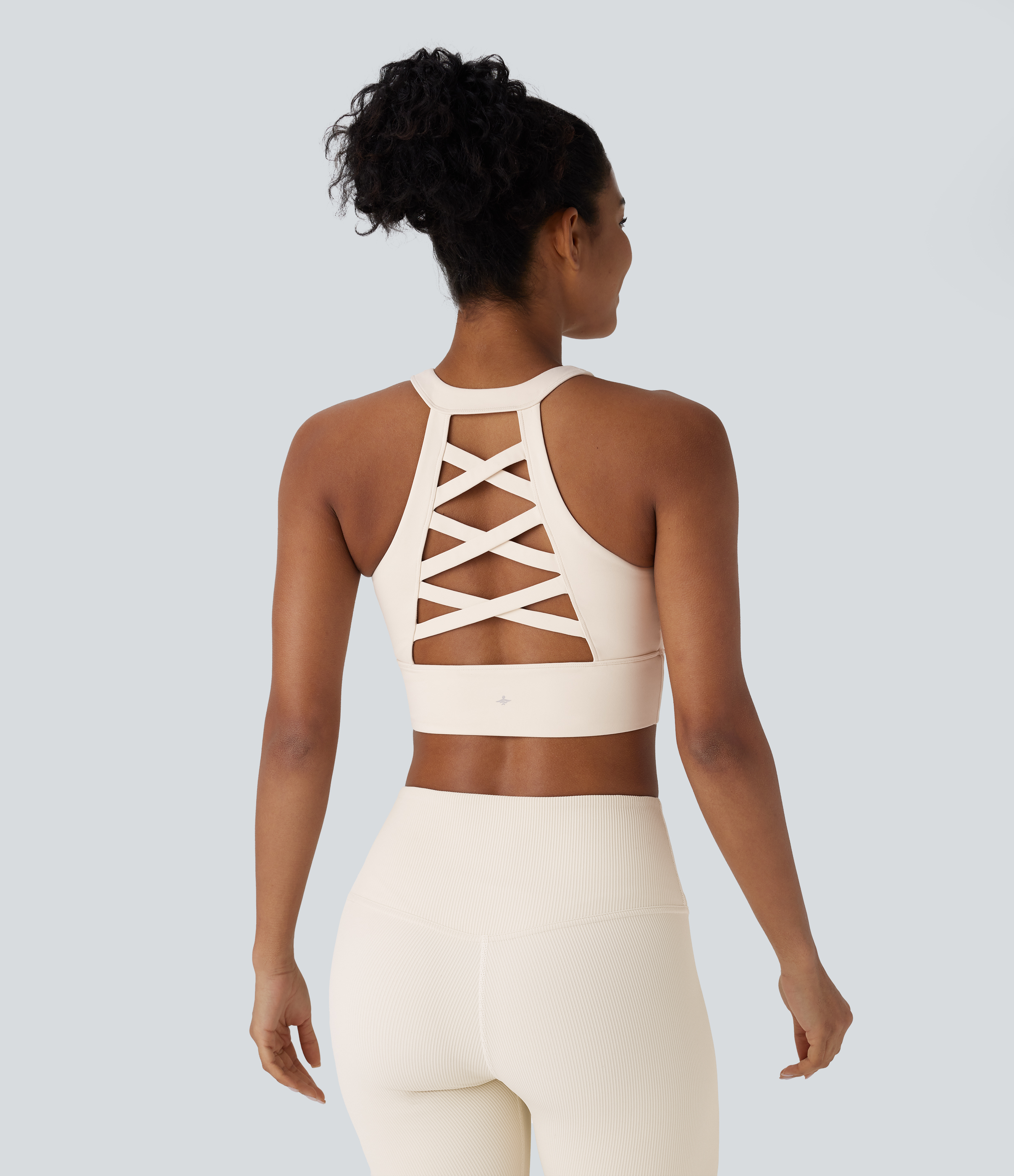 Halara Softlyzeroв„ў Plush Crisscross Backless Racerback Contrast Mesh Cropped Yoga Tank Top Tank Top - Solitary Star - L golf tops halter top 