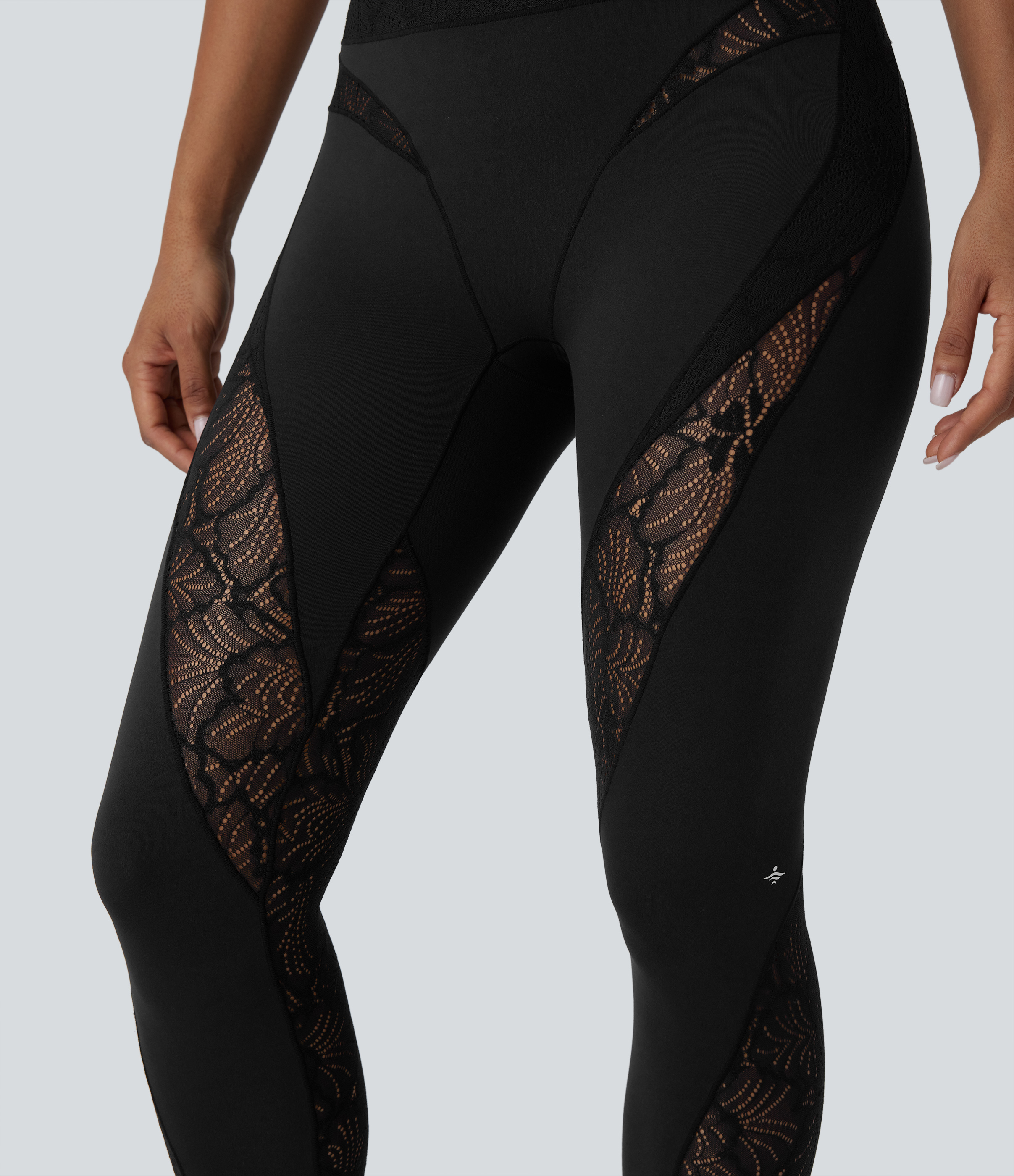 Halara Softlyzeroв„ў High Waisted Back Pocket Contrast Lace 7/8 Yoga Leggings-UPF50+  - Black - XL(7/8) gym leggings leggings with pockets 