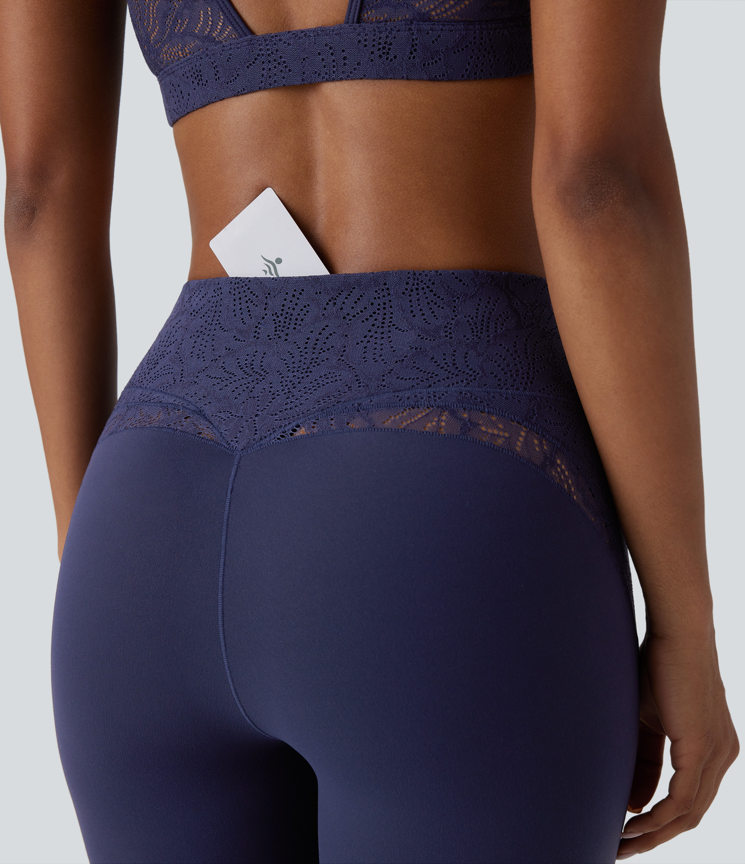 Halara Softlyzeroв„ў High Waisted Back Pocket Contrast Lace 7/8 Yoga Leggings-UPF50+  - Peacoat - M(7/8) gym leggings leggings with pockets 