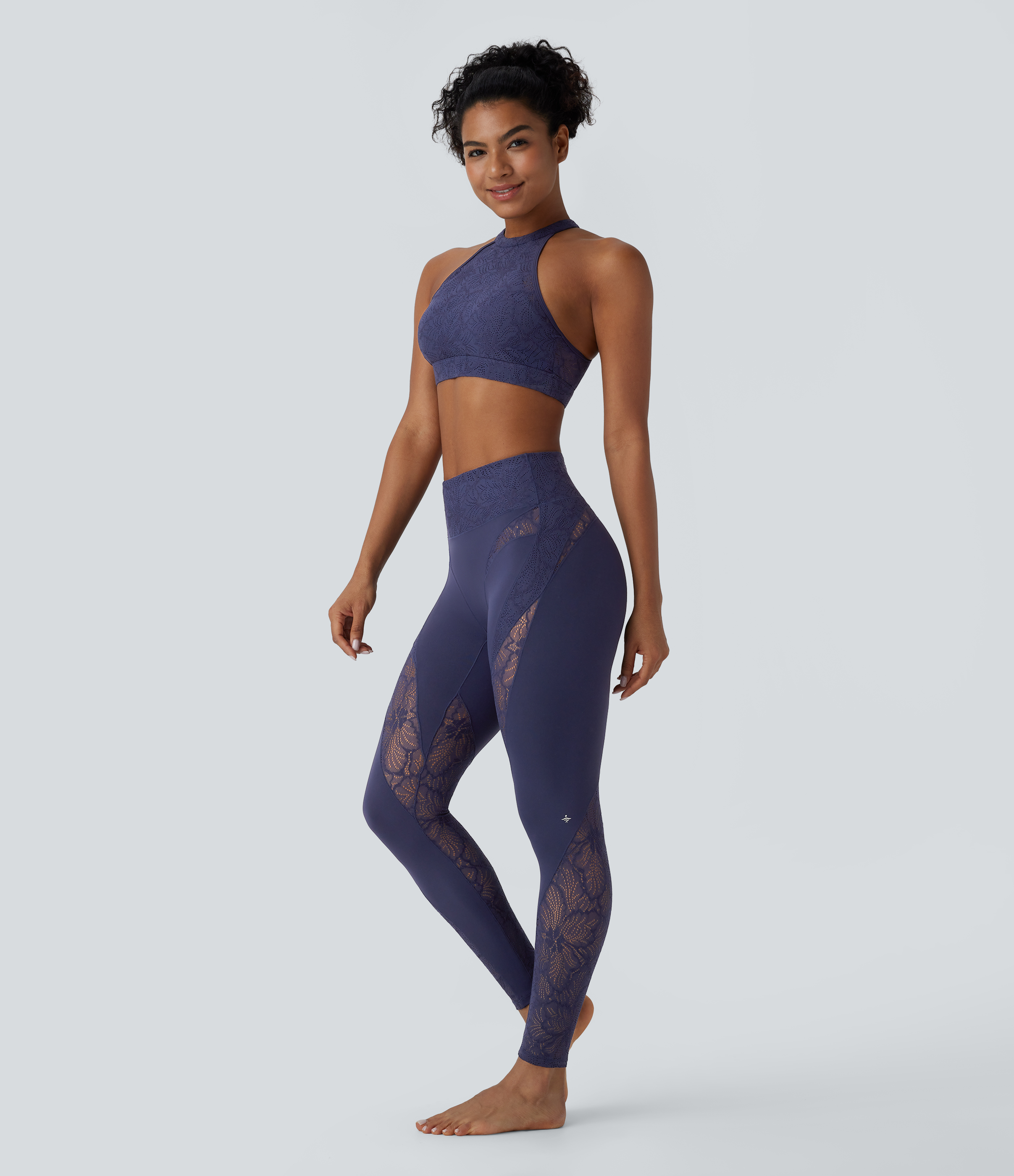 Halara Softlyzeroв„ў High Waisted Back Pocket Contrast Lace 7/8 Yoga Leggings-UPF50+  - Peacoat - M(7/8) gym leggings leggings with pockets 